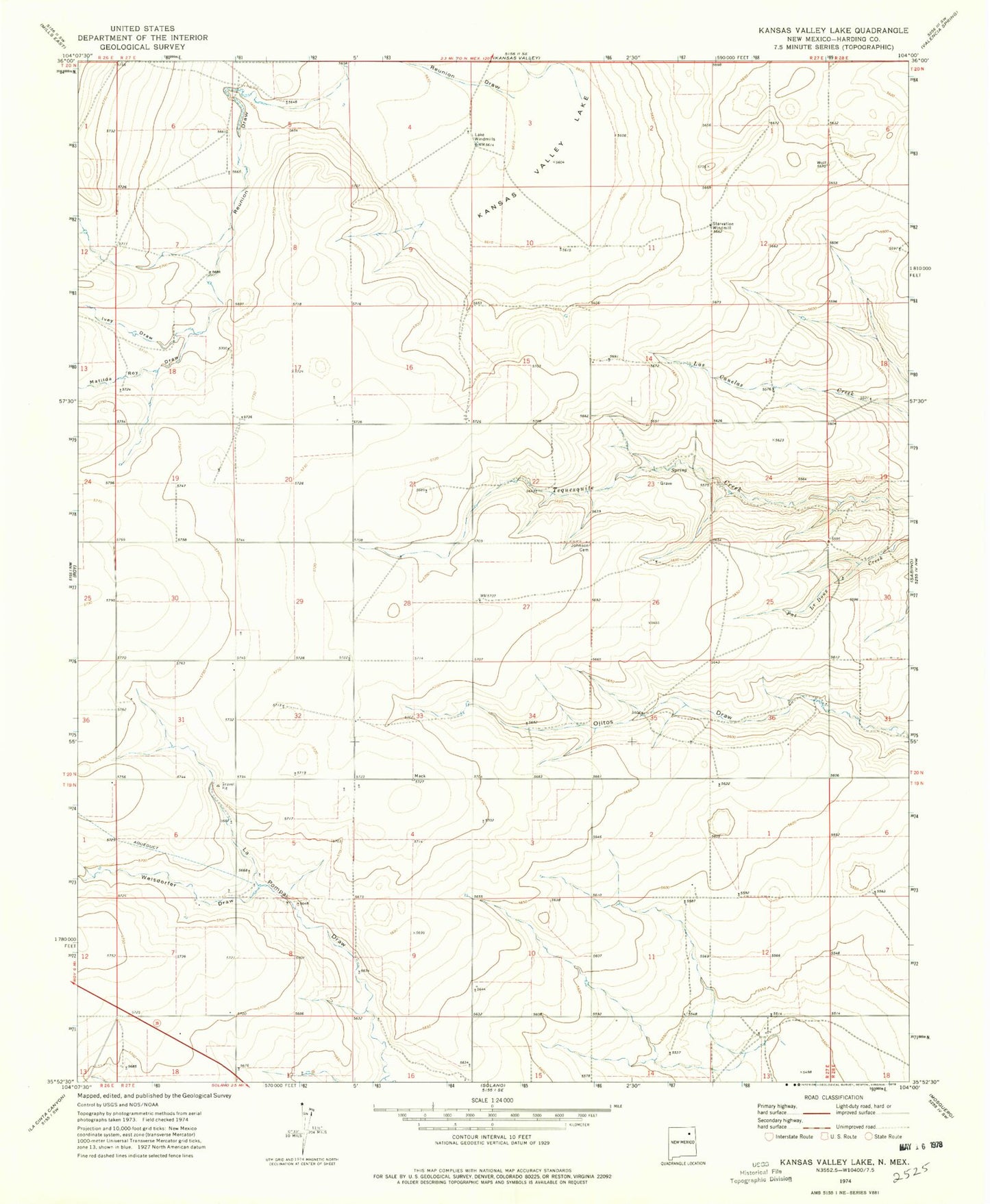 Classic USGS Kansas Valley Lake New Mexico 7.5'x7.5' Topo Map Image