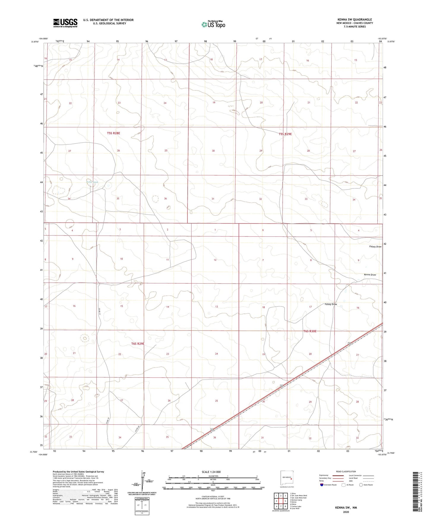 Kenna SW New Mexico US Topo Map Image