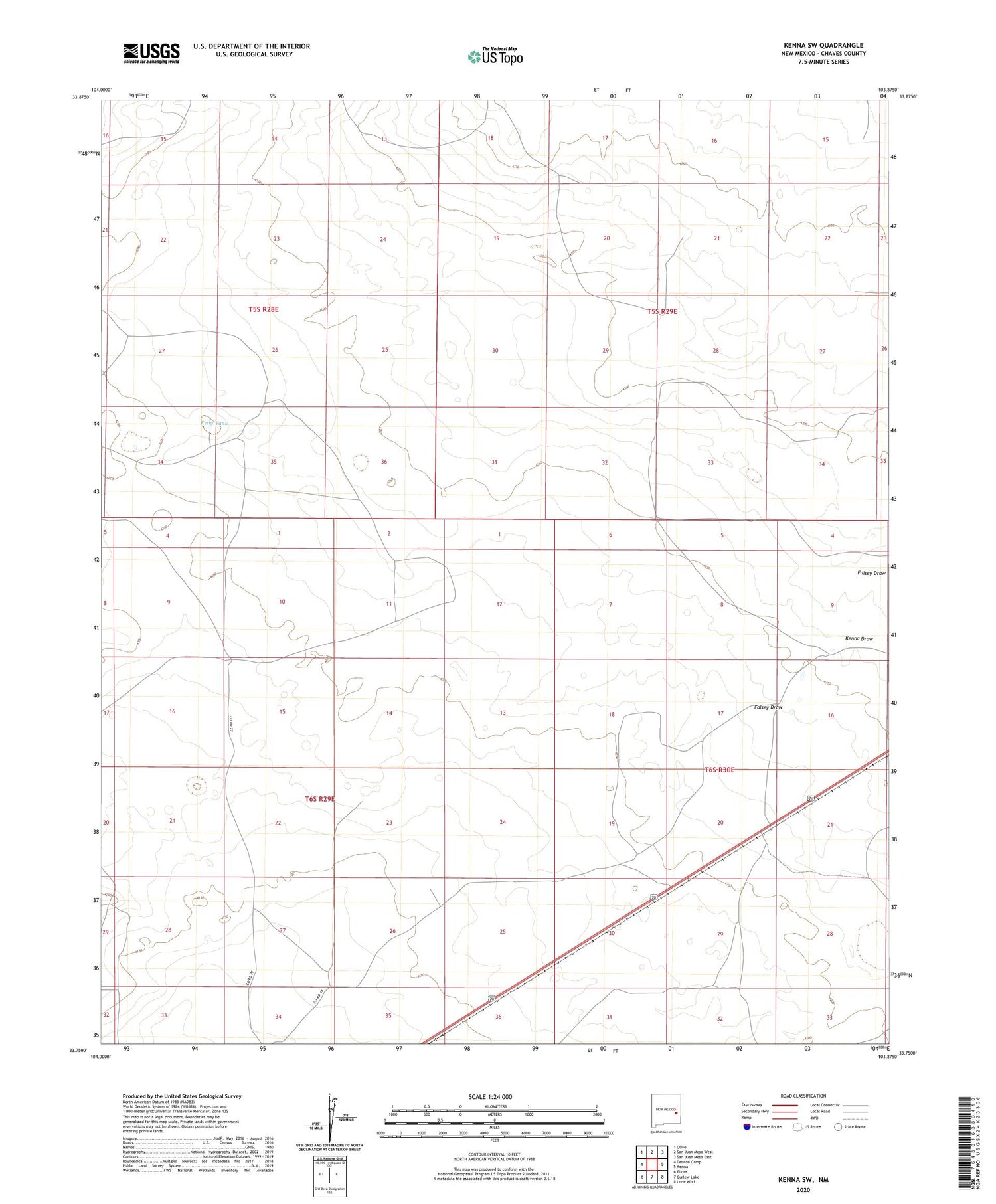Kenna SW New Mexico US Topo Map Image