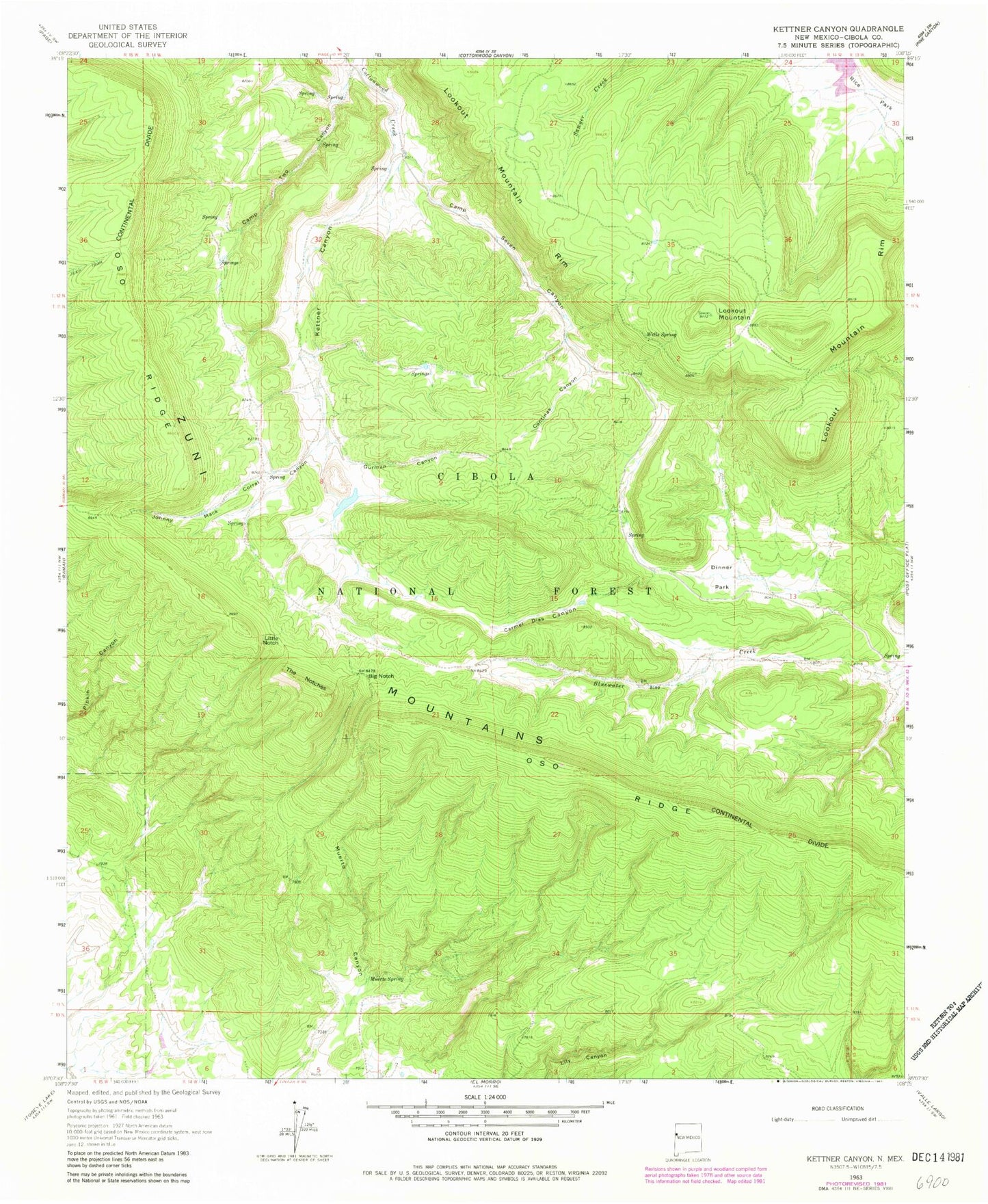 Classic USGS Kettner Canyon New Mexico 7.5'x7.5' Topo Map Image