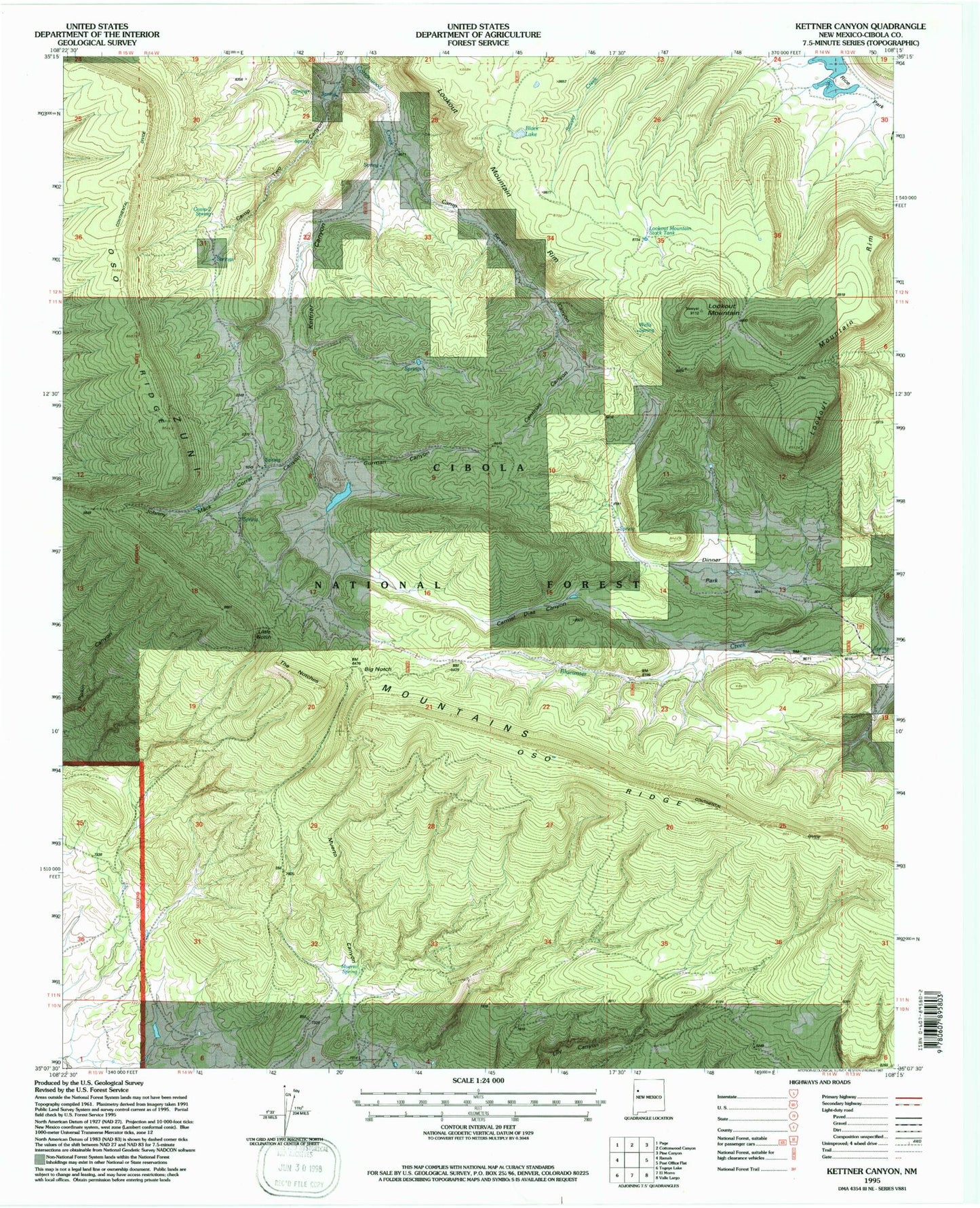 Classic USGS Kettner Canyon New Mexico 7.5'x7.5' Topo Map Image