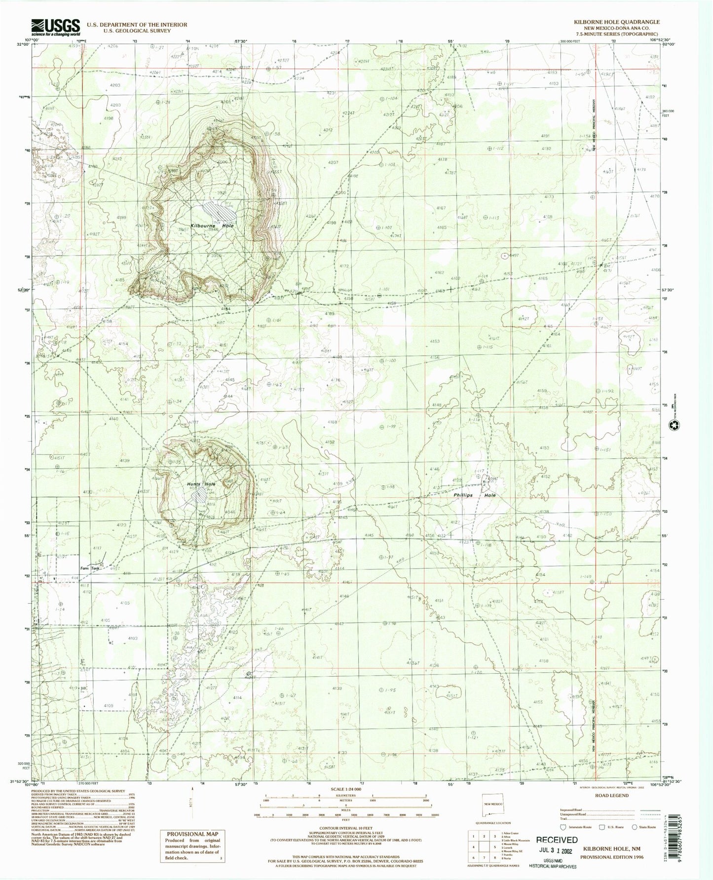 Classic USGS Kilbourne Hole New Mexico 7.5'x7.5' Topo Map Image