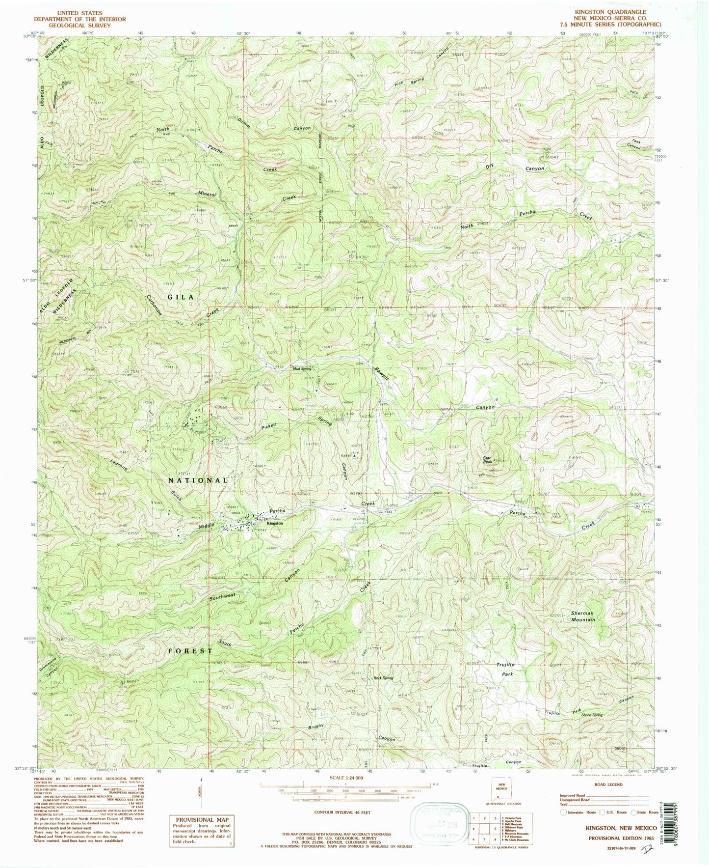 Classic USGS Kingston New Mexico 7.5'x7.5' Topo Map Image