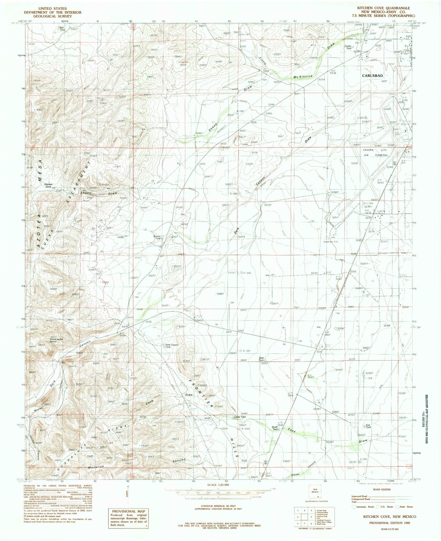 Classic USGS Kitchen Cove New Mexico 7.5'x7.5' Topo Map Image