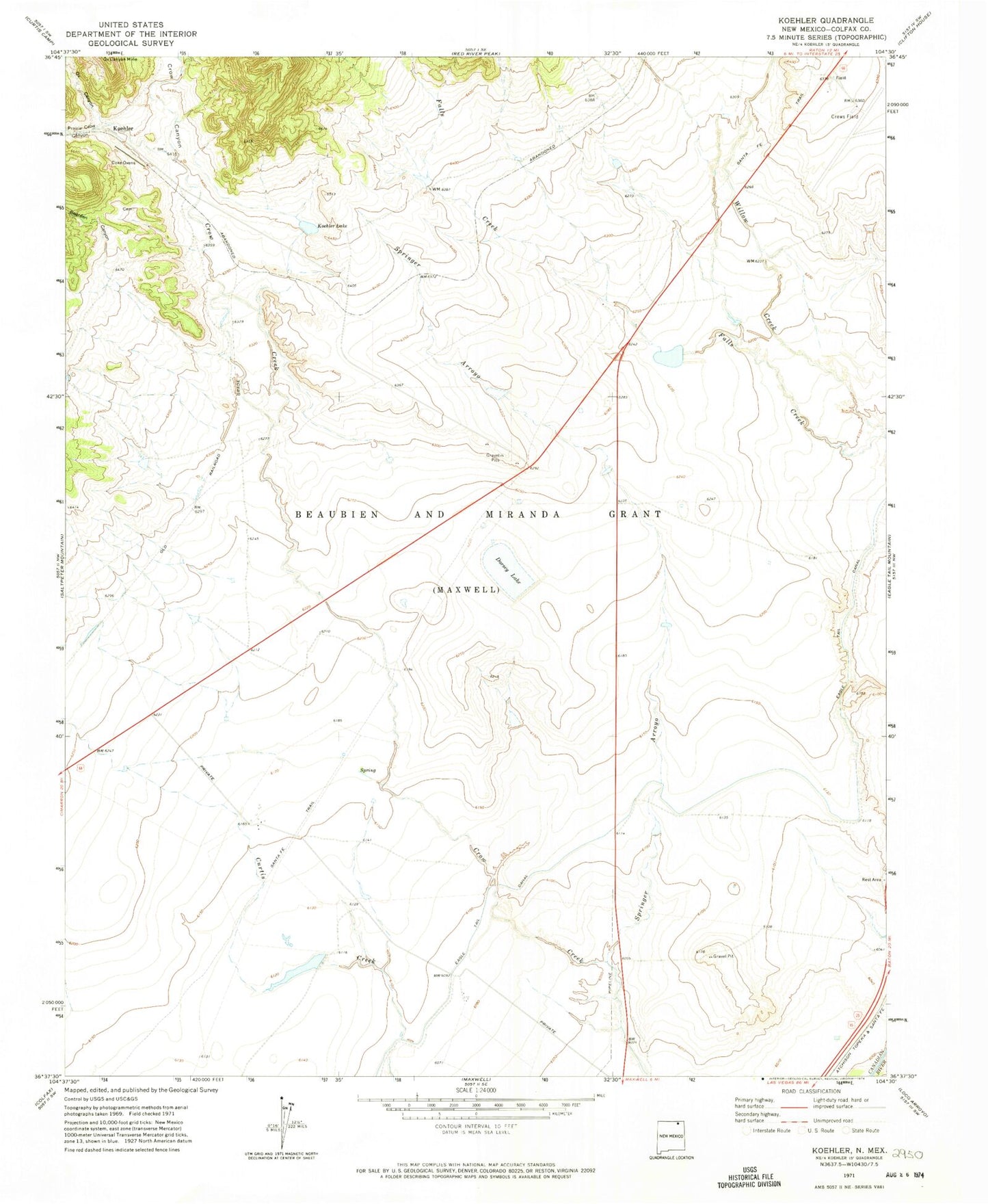 Classic USGS Koehler New Mexico 7.5'x7.5' Topo Map Image