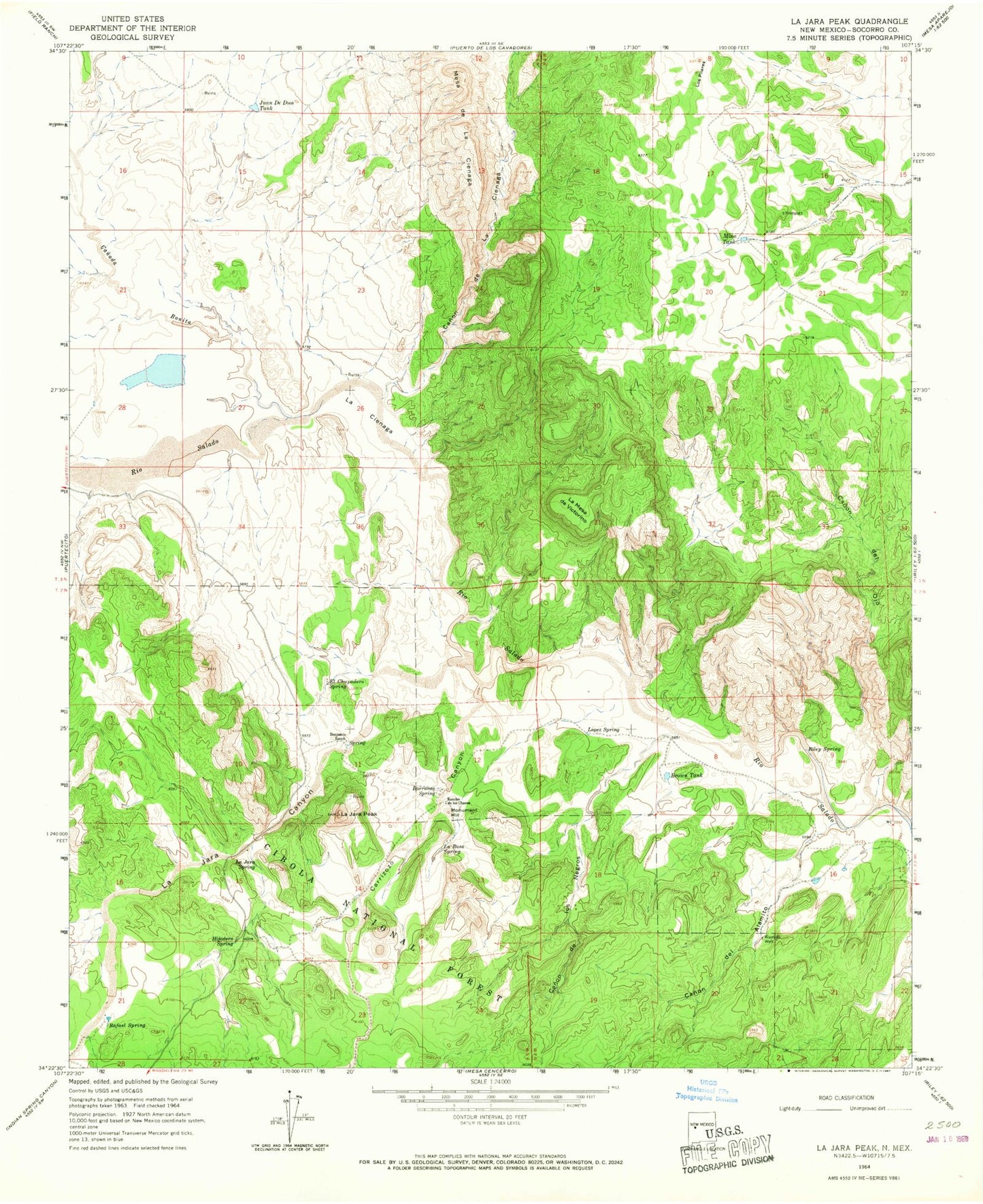 Classic USGS La Jara Peak New Mexico 7.5'x7.5' Topo Map Image