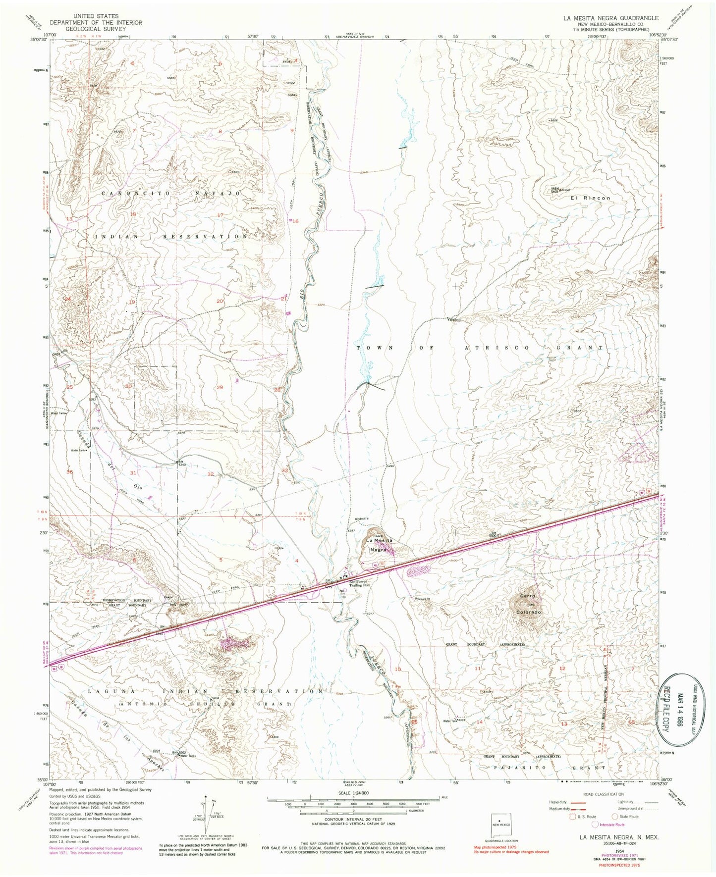 Classic USGS La Mesita Negra New Mexico 7.5'x7.5' Topo Map Image