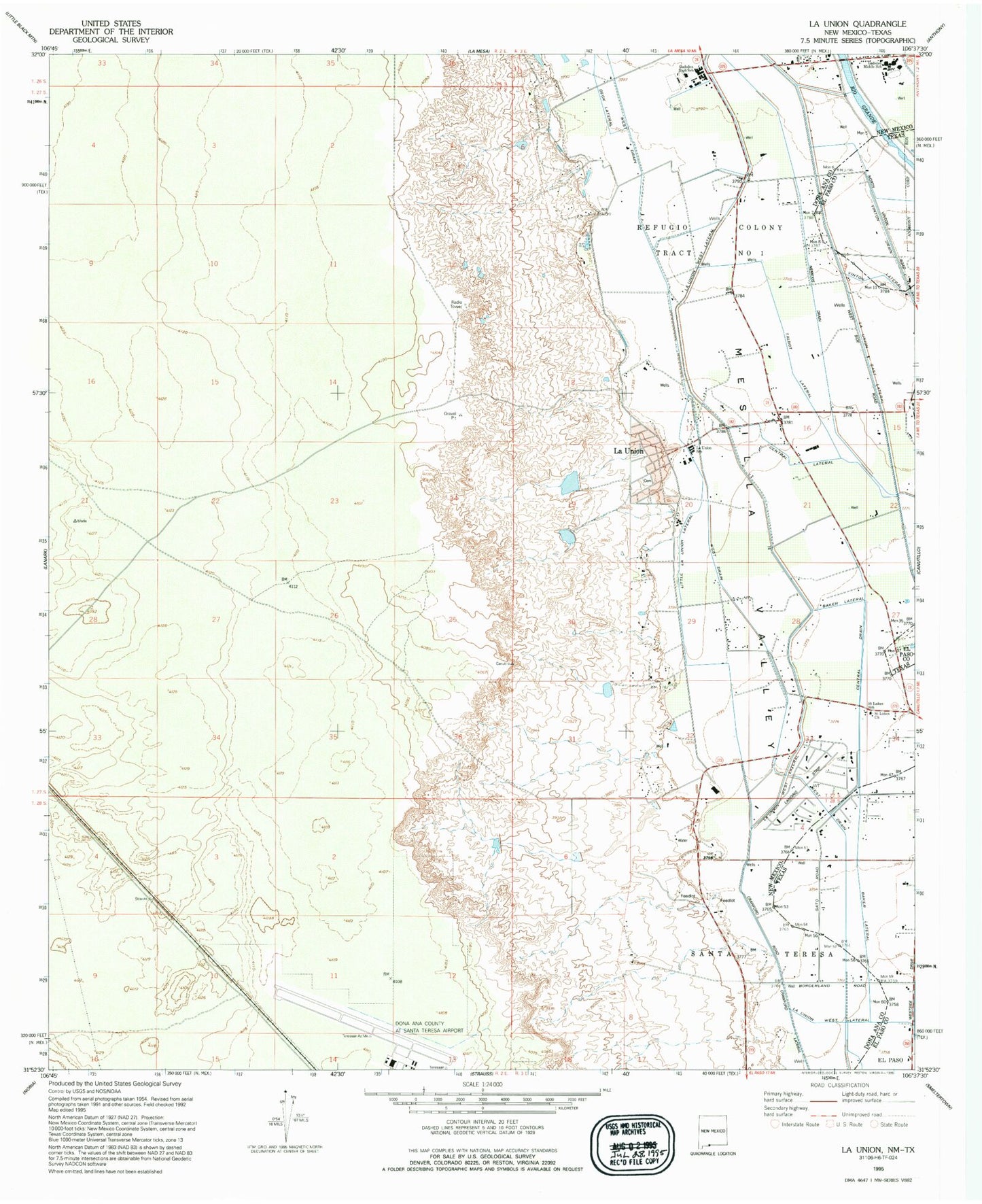 Classic USGS La Union New Mexico 7.5'x7.5' Topo Map Image