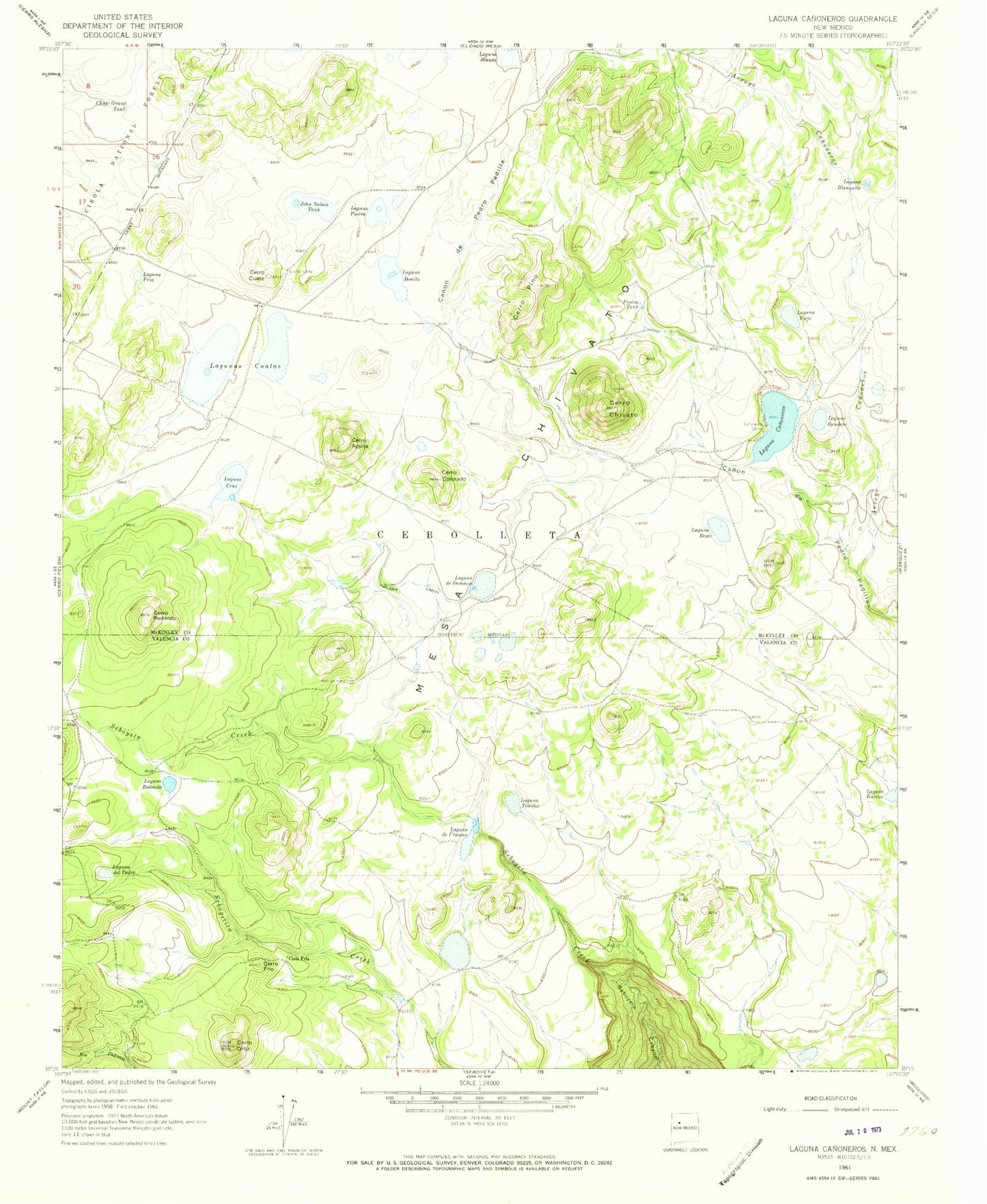 Classic USGS Laguna Canoneros New Mexico 7.5'x7.5' Topo Map Image