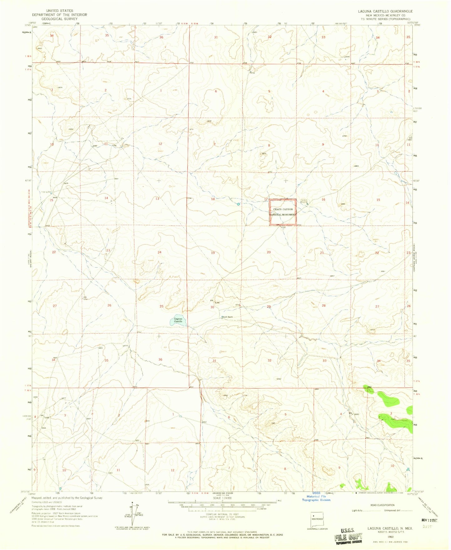 Classic USGS Laguna Castillo New Mexico 7.5'x7.5' Topo Map Image