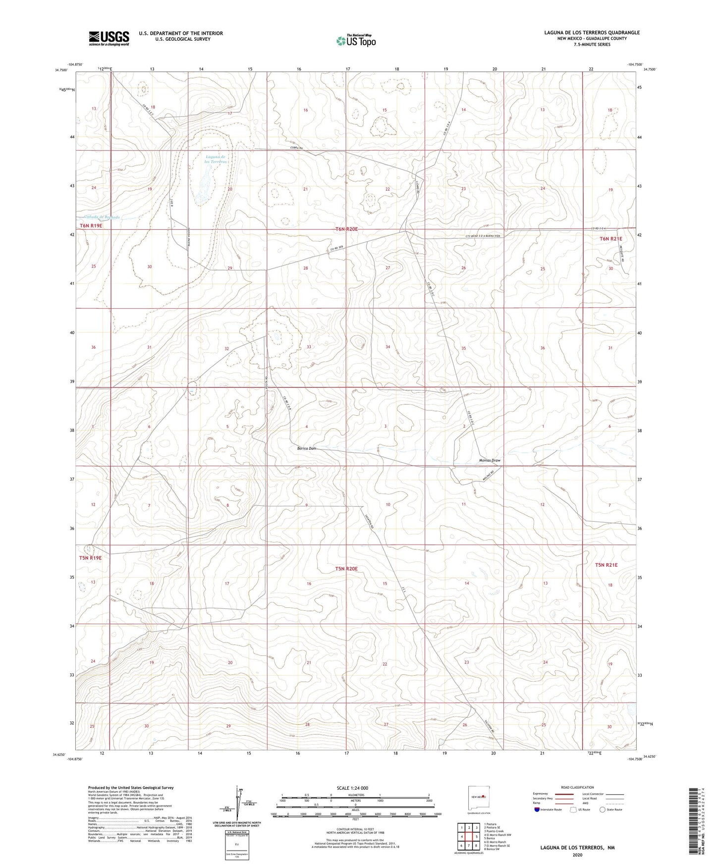 Laguna De Los Terreros New Mexico US Topo Map Image