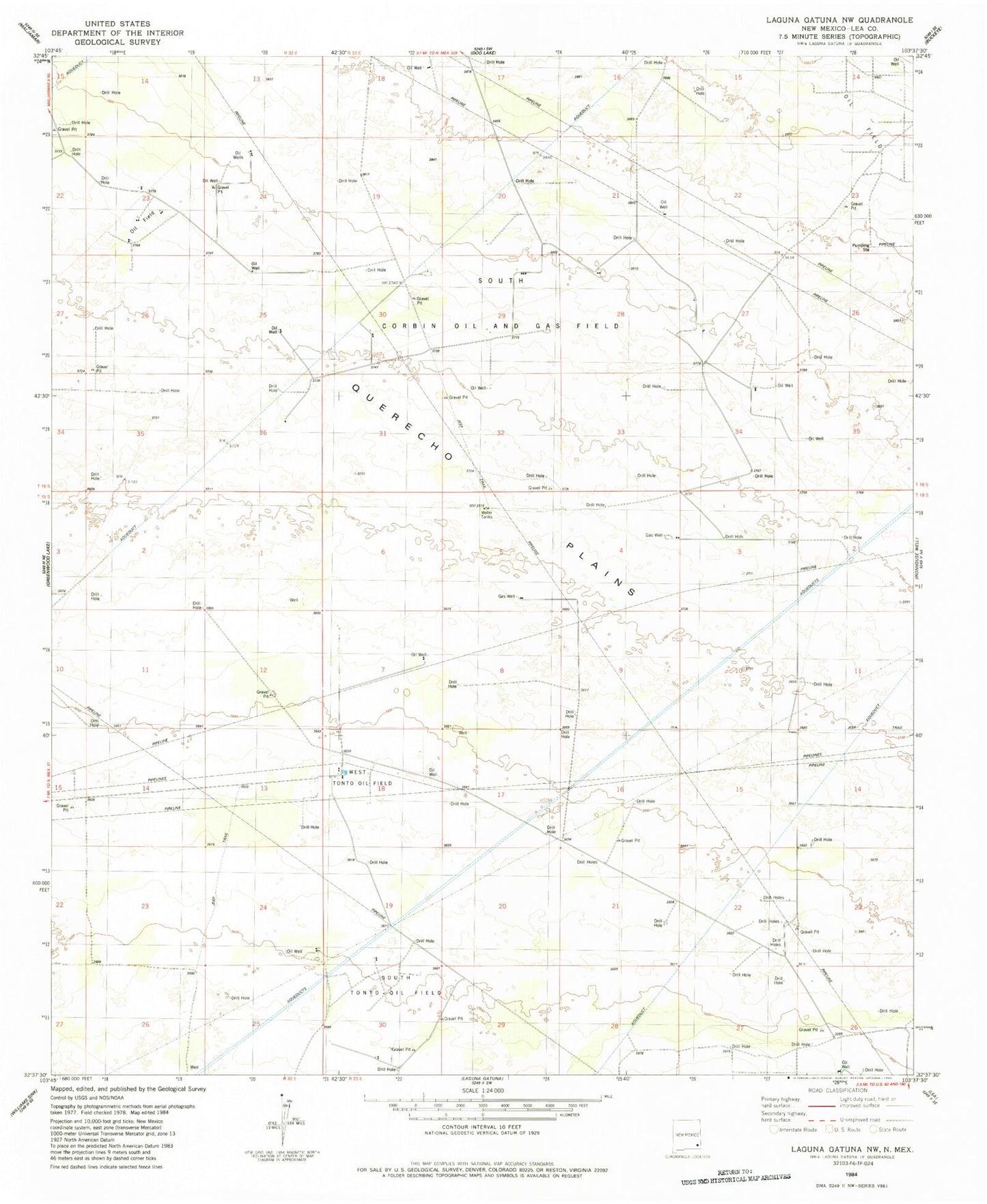 Classic USGS Laguna Gatuna NW New Mexico 7.5'x7.5' Topo Map Image