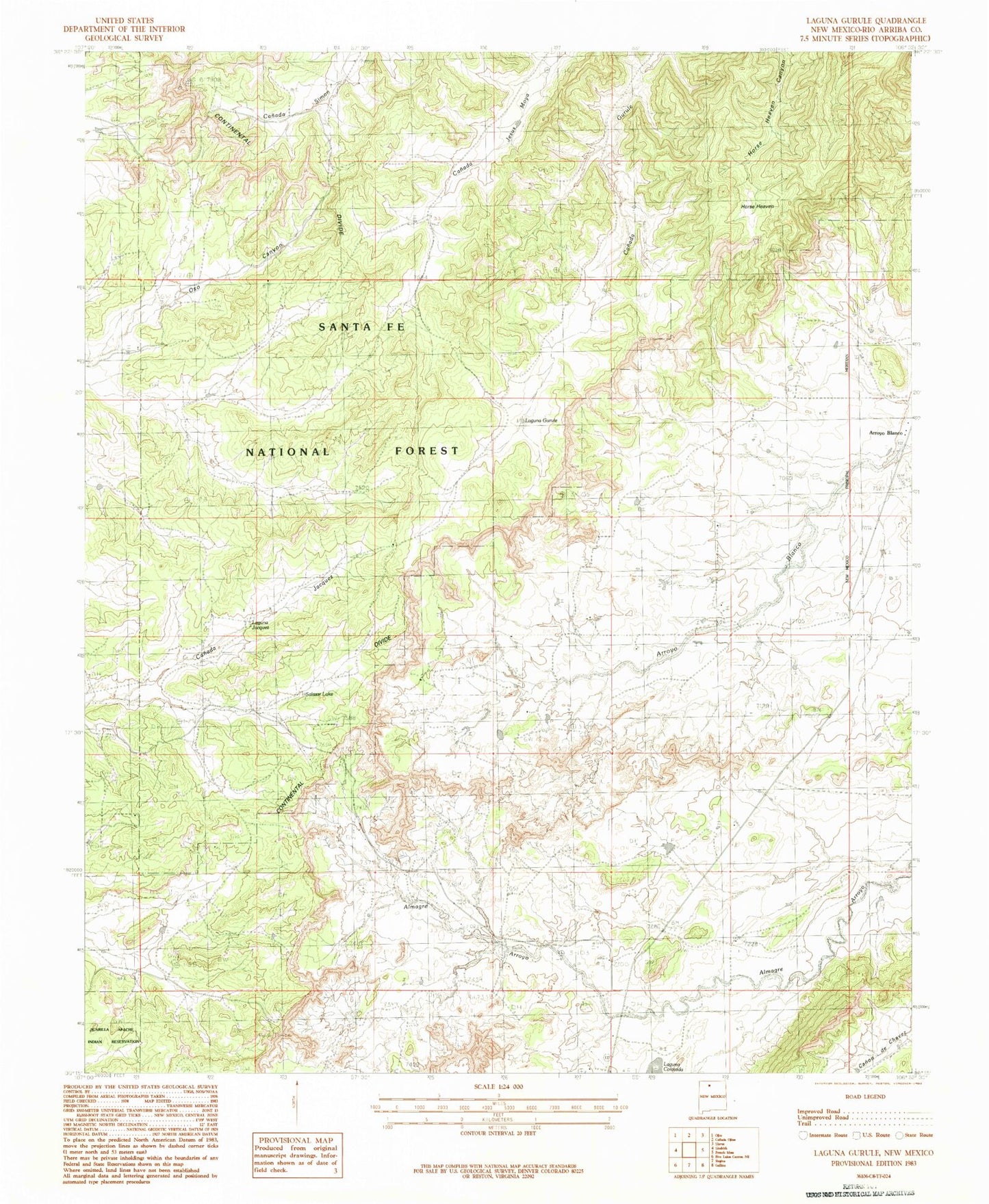 Classic USGS Laguna Gurule New Mexico 7.5'x7.5' Topo Map Image