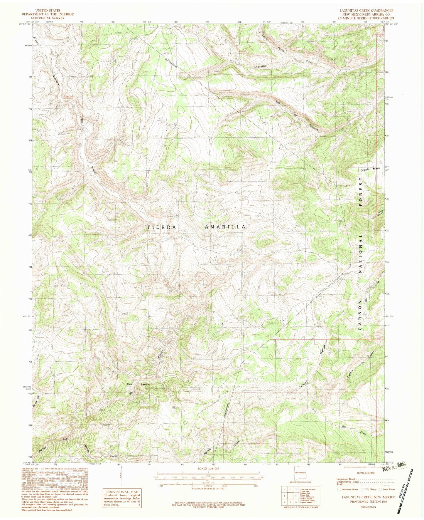 Classic USGS Lagunitas Creek New Mexico 7.5'x7.5' Topo Map Image