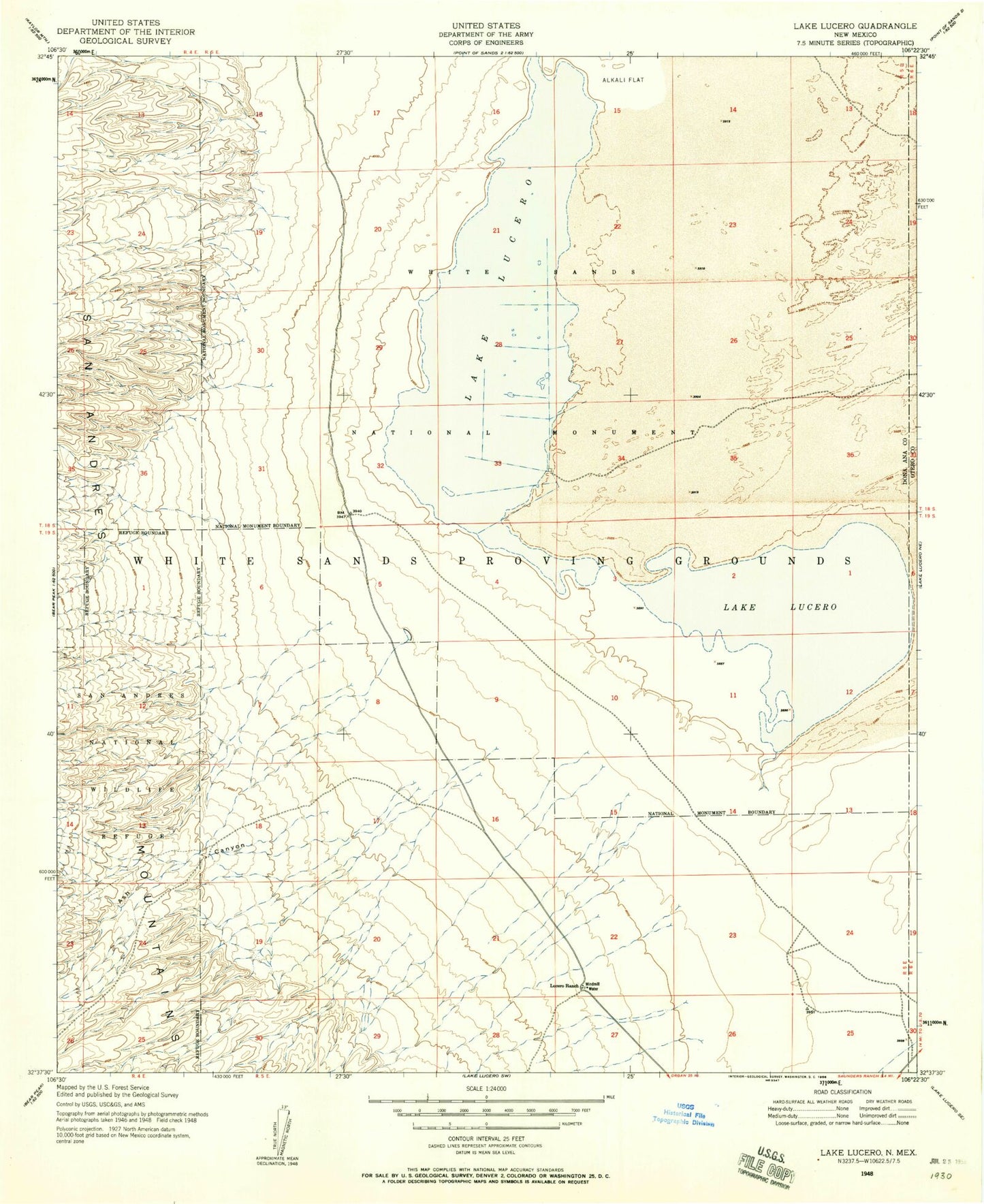 Classic USGS Lake Lucero New Mexico 7.5'x7.5' Topo Map Image
