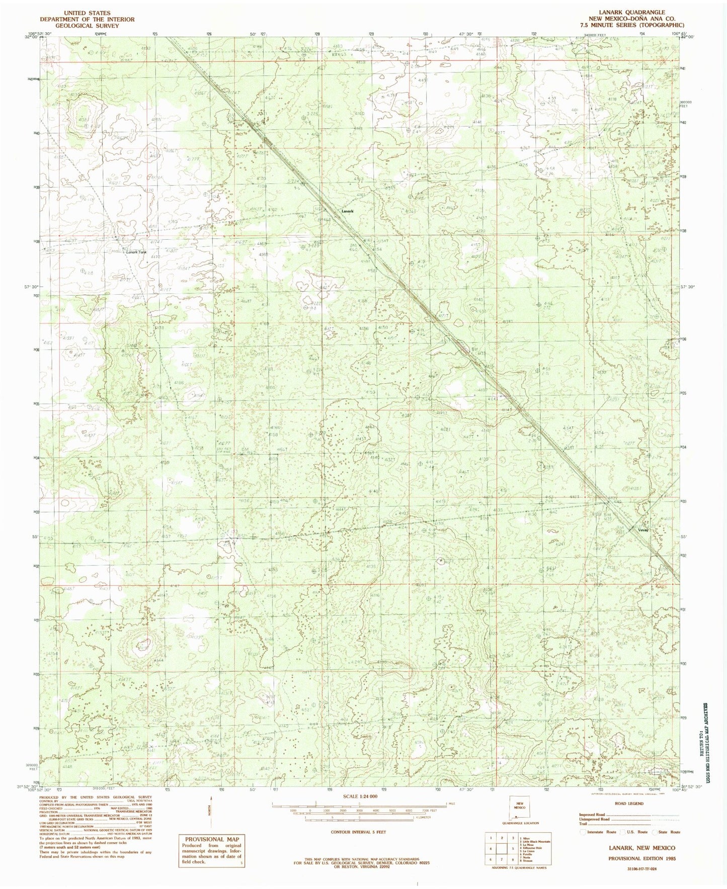 Classic USGS Lanark New Mexico 7.5'x7.5' Topo Map Image
