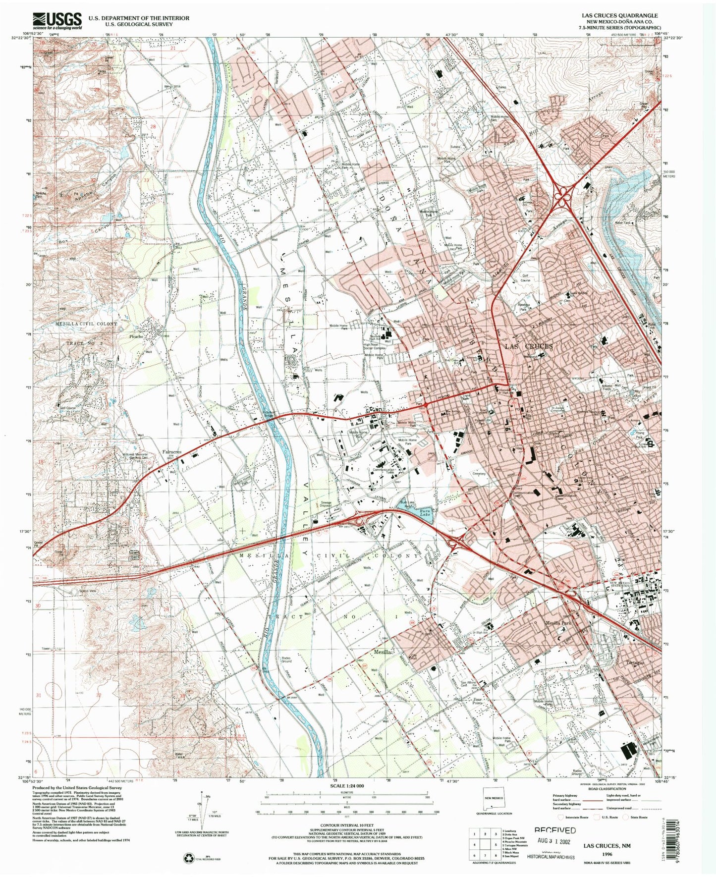 Classic USGS Las Cruces New Mexico 7.5'x7.5' Topo Map Image
