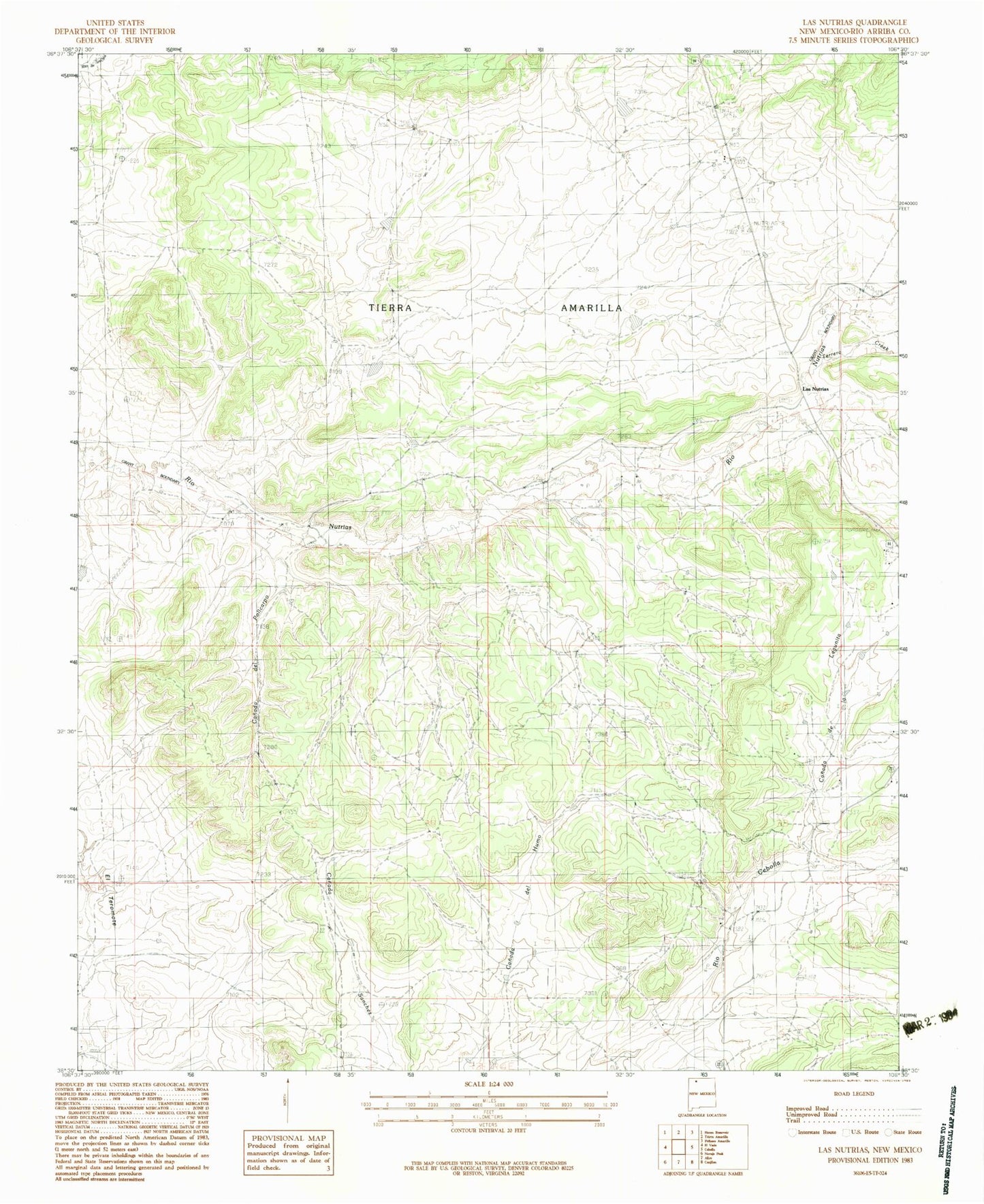 Classic USGS Las Nutrias New Mexico 7.5'x7.5' Topo Map Image