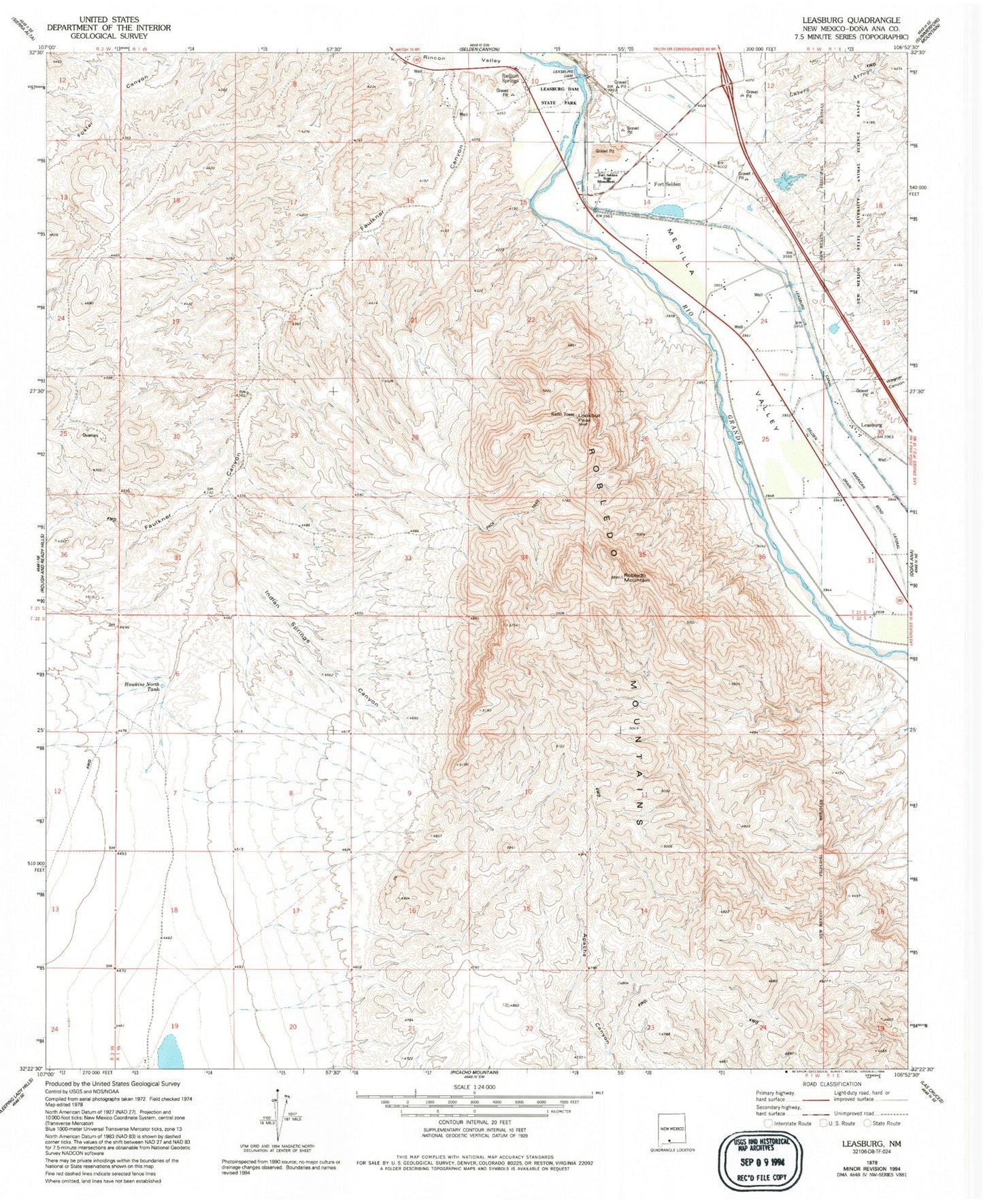 Classic USGS Leasburg New Mexico 7.5'x7.5' Topo Map Image