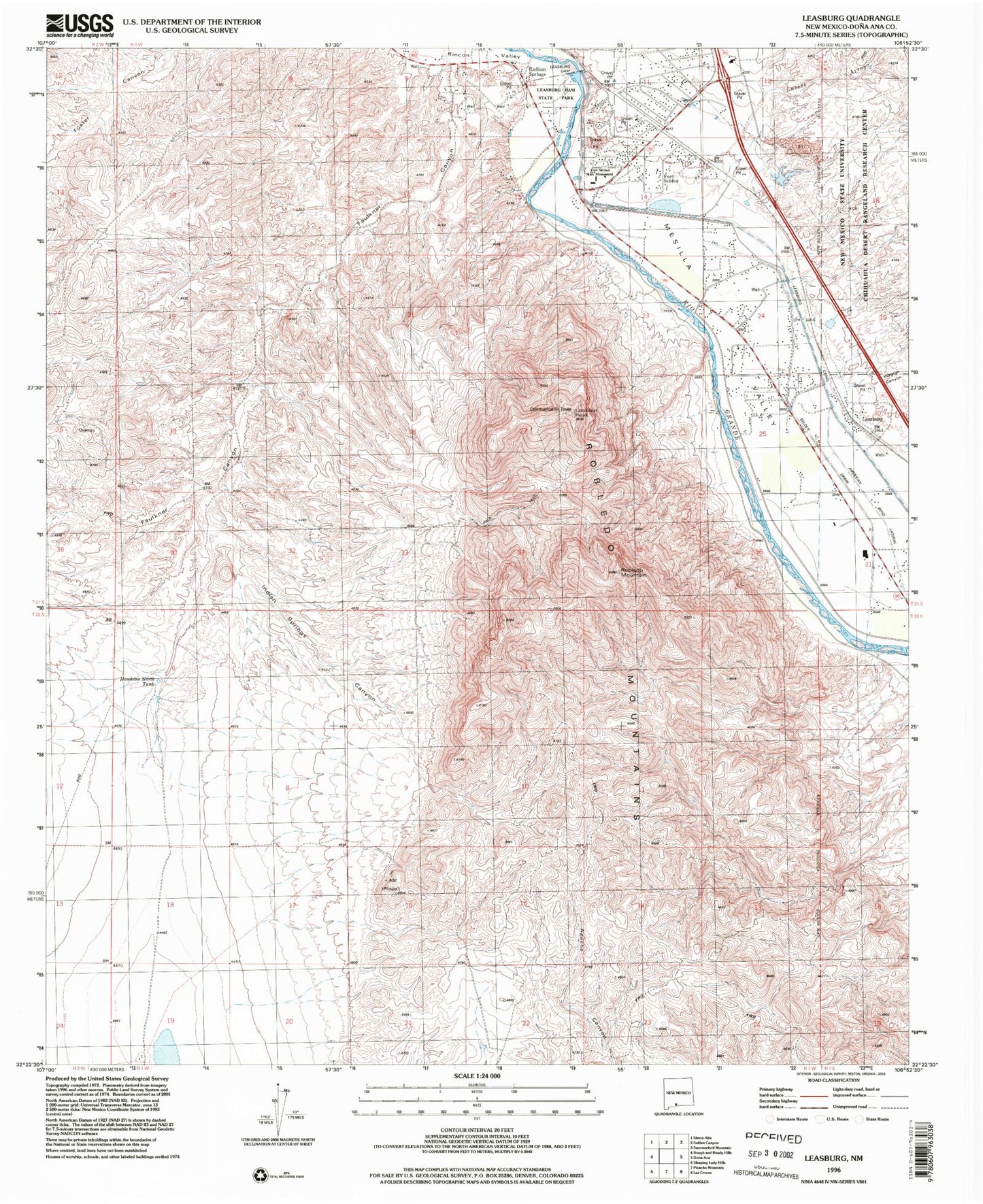 Classic USGS Leasburg New Mexico 7.5'x7.5' Topo Map Image