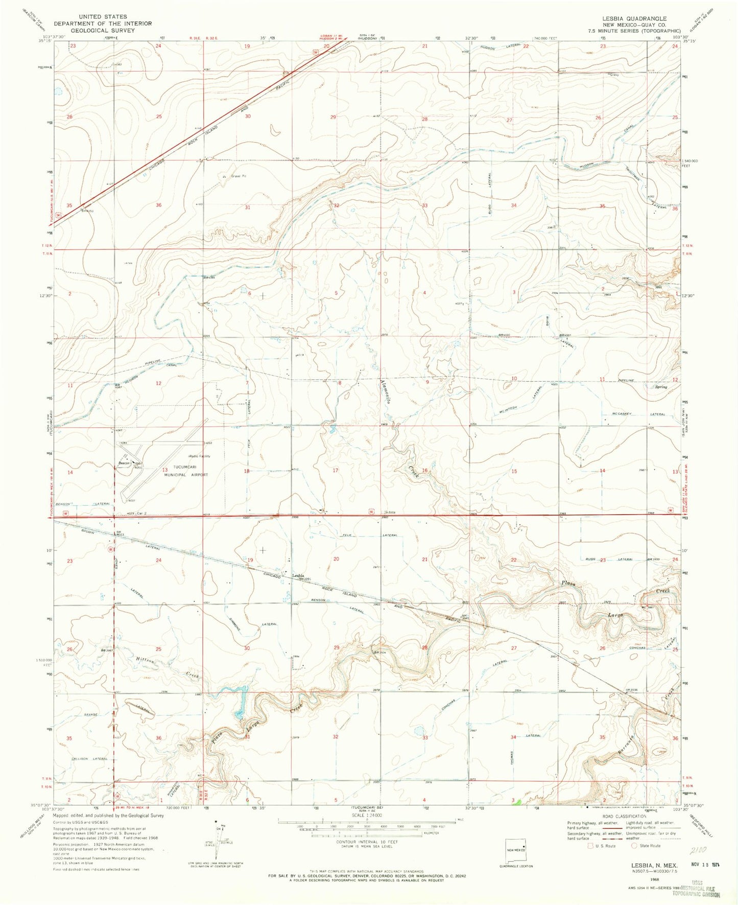 Classic USGS Lesbia New Mexico 7.5'x7.5' Topo Map Image