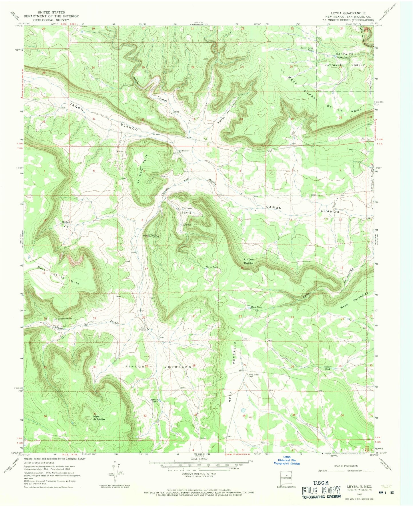 Classic USGS Leyba New Mexico 7.5'x7.5' Topo Map Image