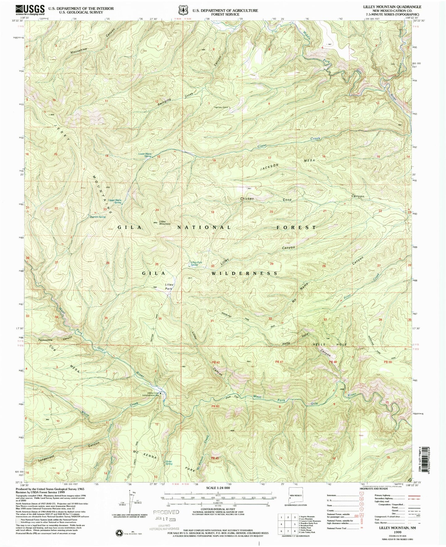 USGS Classic Lilley Mountain New Mexico 7.5'x7.5' Topo Map Image