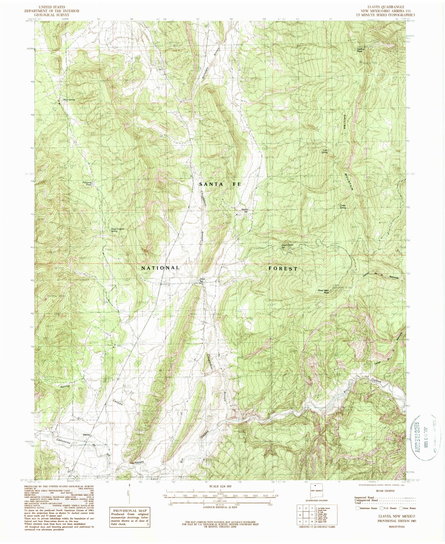 Classic USGS Llaves New Mexico 7.5'x7.5' Topo Map Image