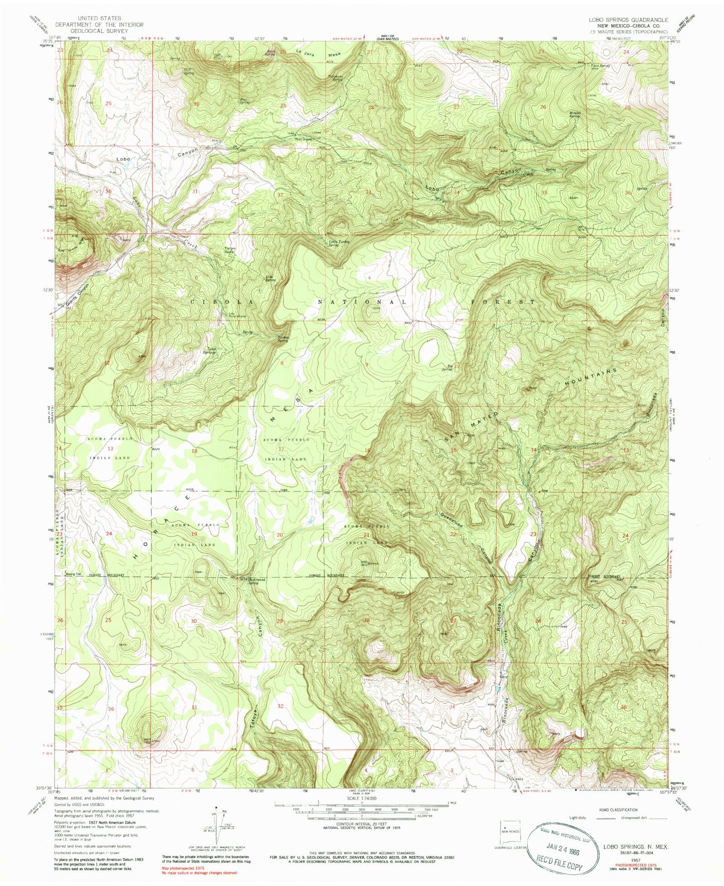 Classic USGS Lobo Springs New Mexico 7.5'x7.5' Topo Map Image
