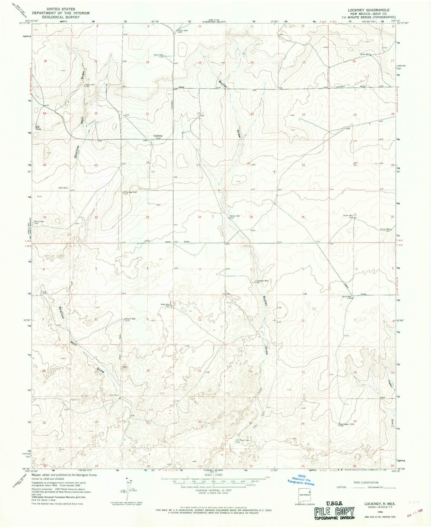 Classic USGS Lockney New Mexico 7.5'x7.5' Topo Map Image