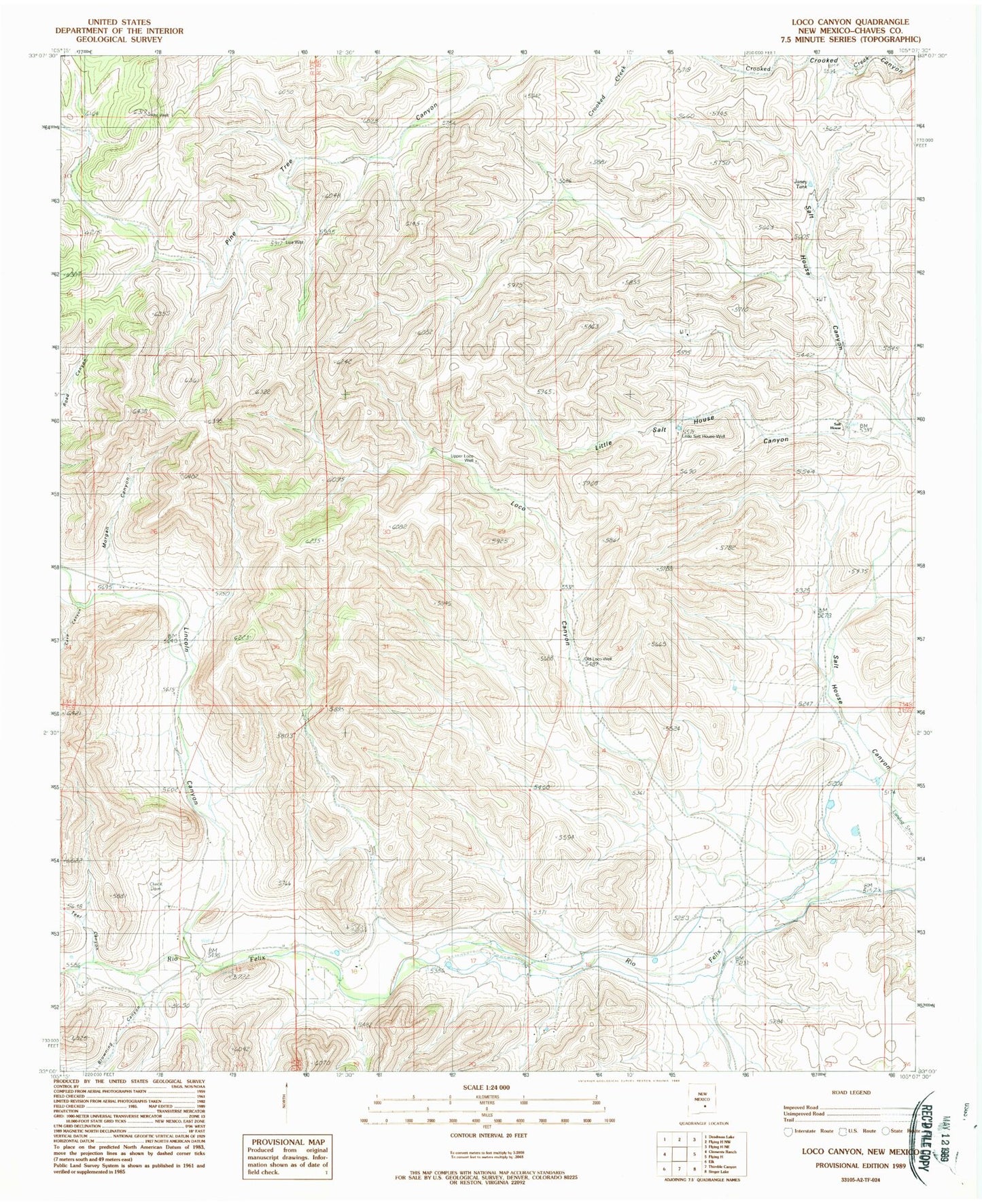 Classic USGS Loco Canyon New Mexico 7.5'x7.5' Topo Map Image