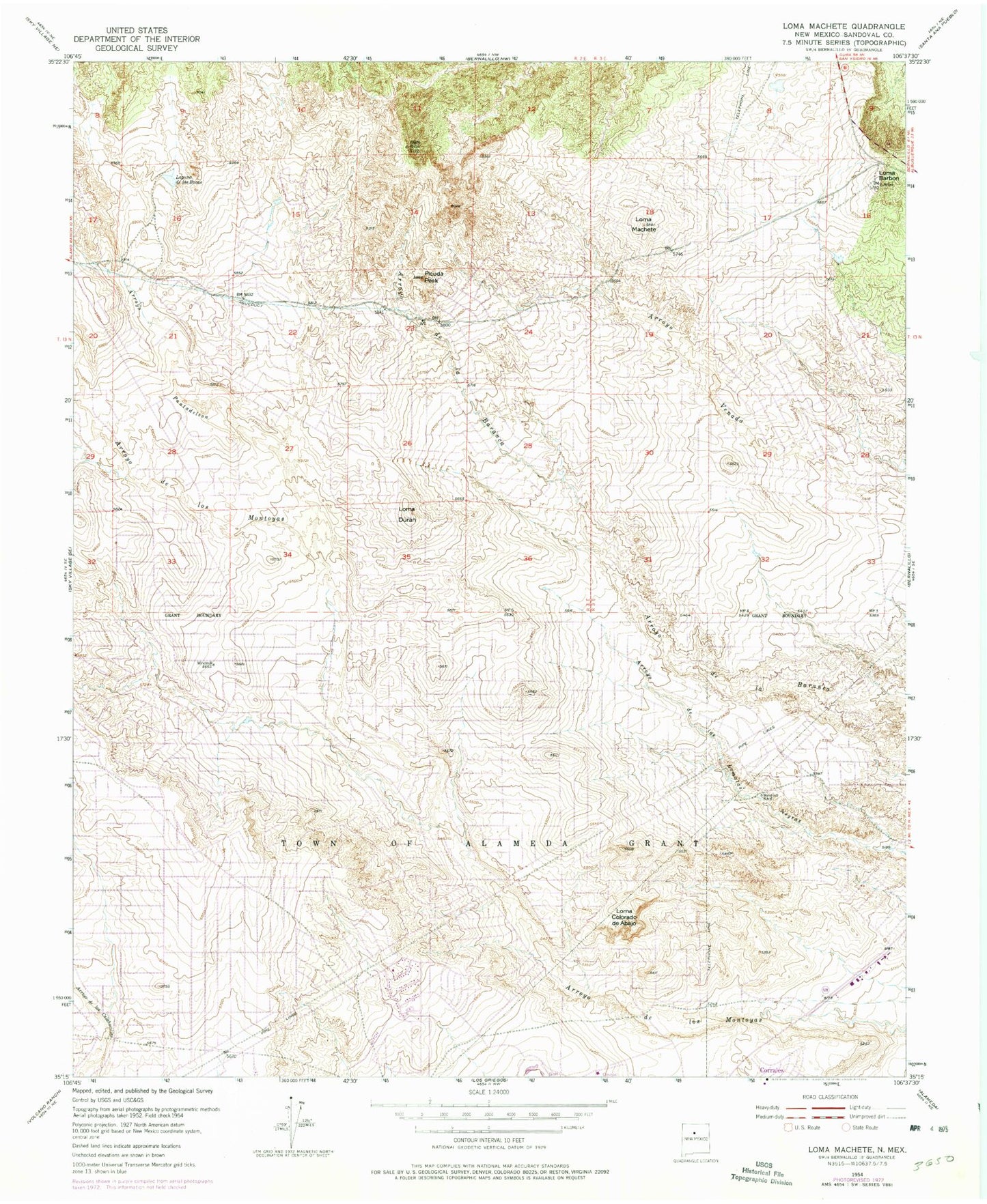 Classic USGS Loma Machete New Mexico 7.5'x7.5' Topo Map Image