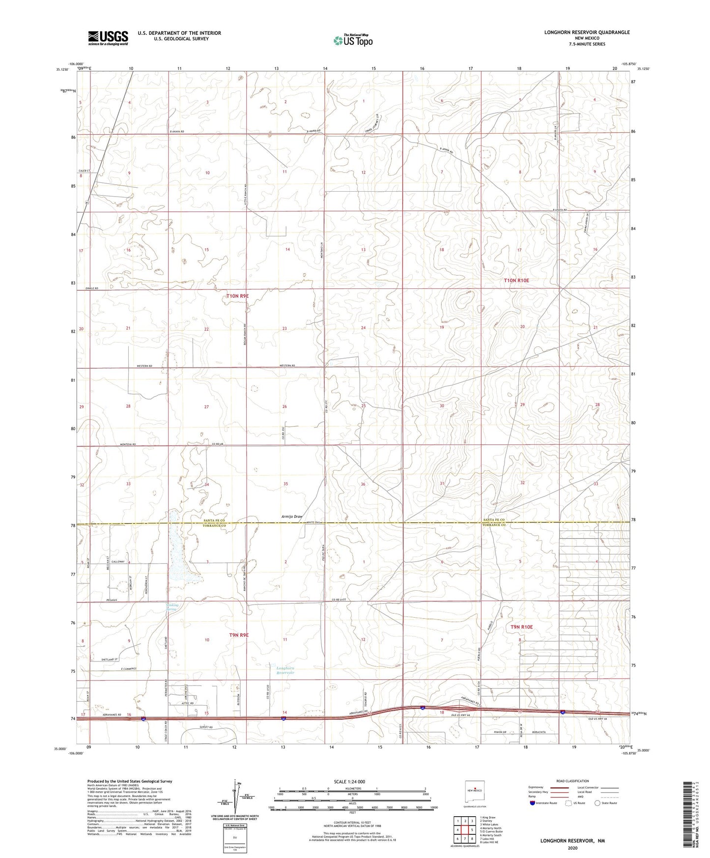 Longhorn Reservoir New Mexico US Topo Map Image