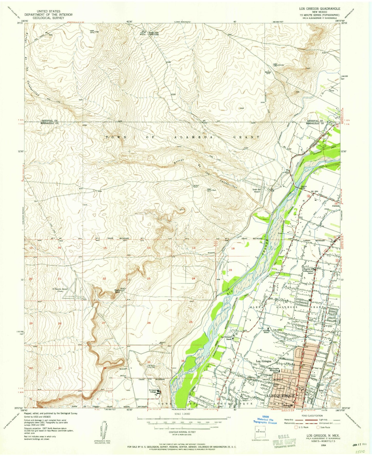 Classic USGS Los Griegos New Mexico 7.5'x7.5' Topo Map Image