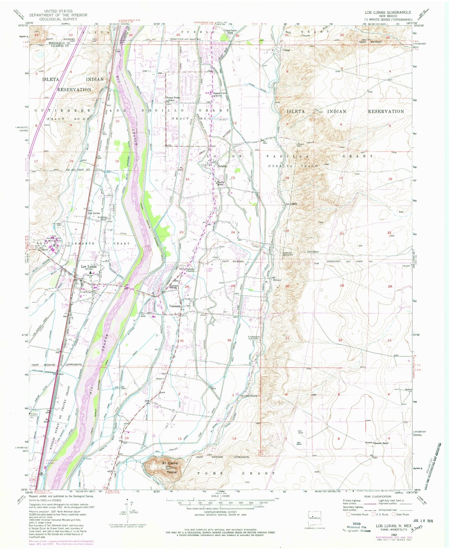 Classic USGS Los Lunas New Mexico 7.5'x7.5' Topo Map Image