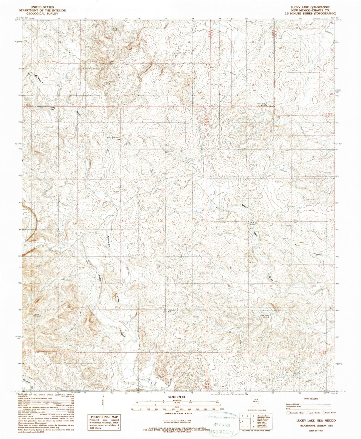 Classic USGS Lucky Lake New Mexico 7.5'x7.5' Topo Map Image