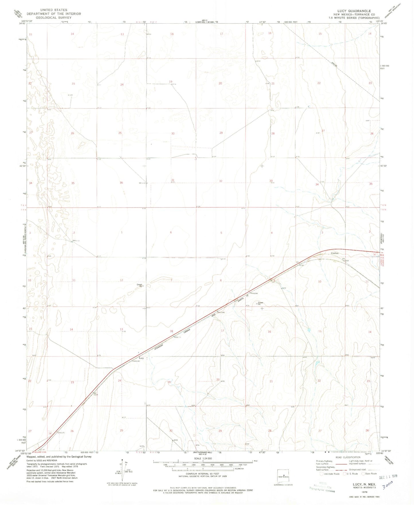 Classic USGS Lucy New Mexico 7.5'x7.5' Topo Map Image