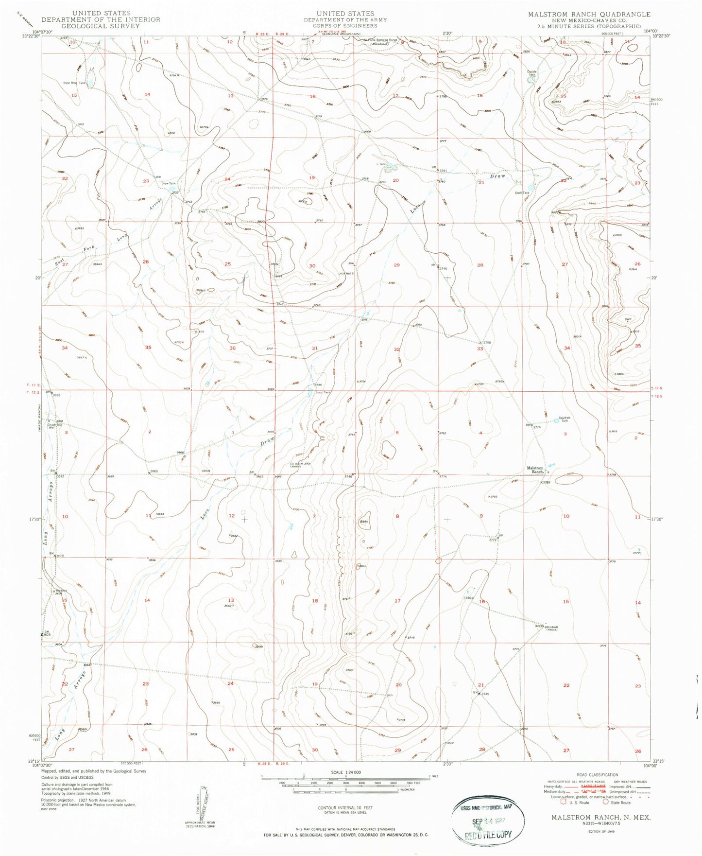 Classic USGS Malstrom Ranch New Mexico 7.5'x7.5' Topo Map Image
