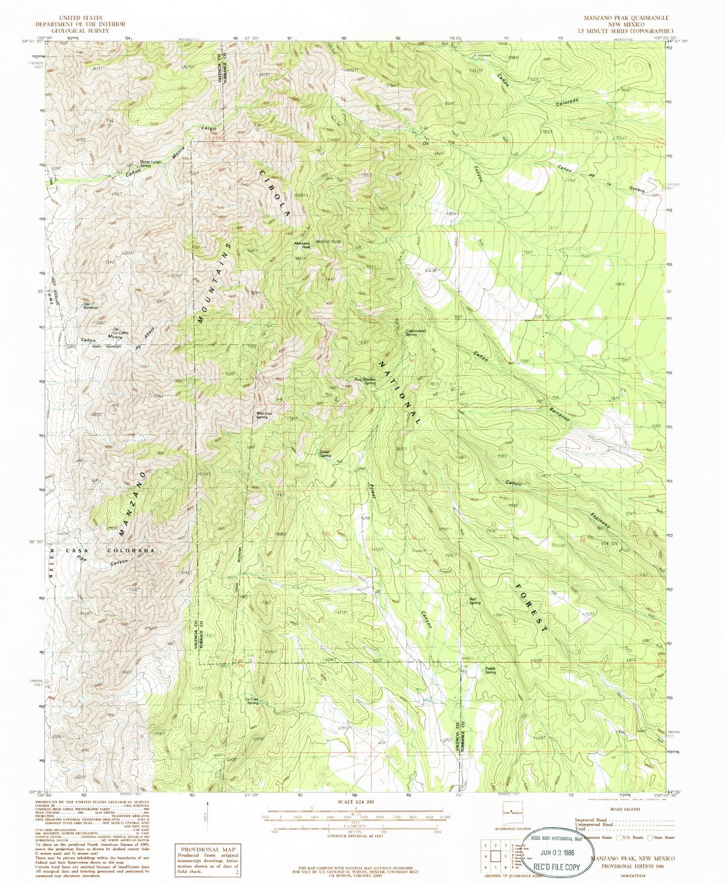 Classic USGS Manzano Peak New Mexico 7.5'x7.5' Topo Map Image
