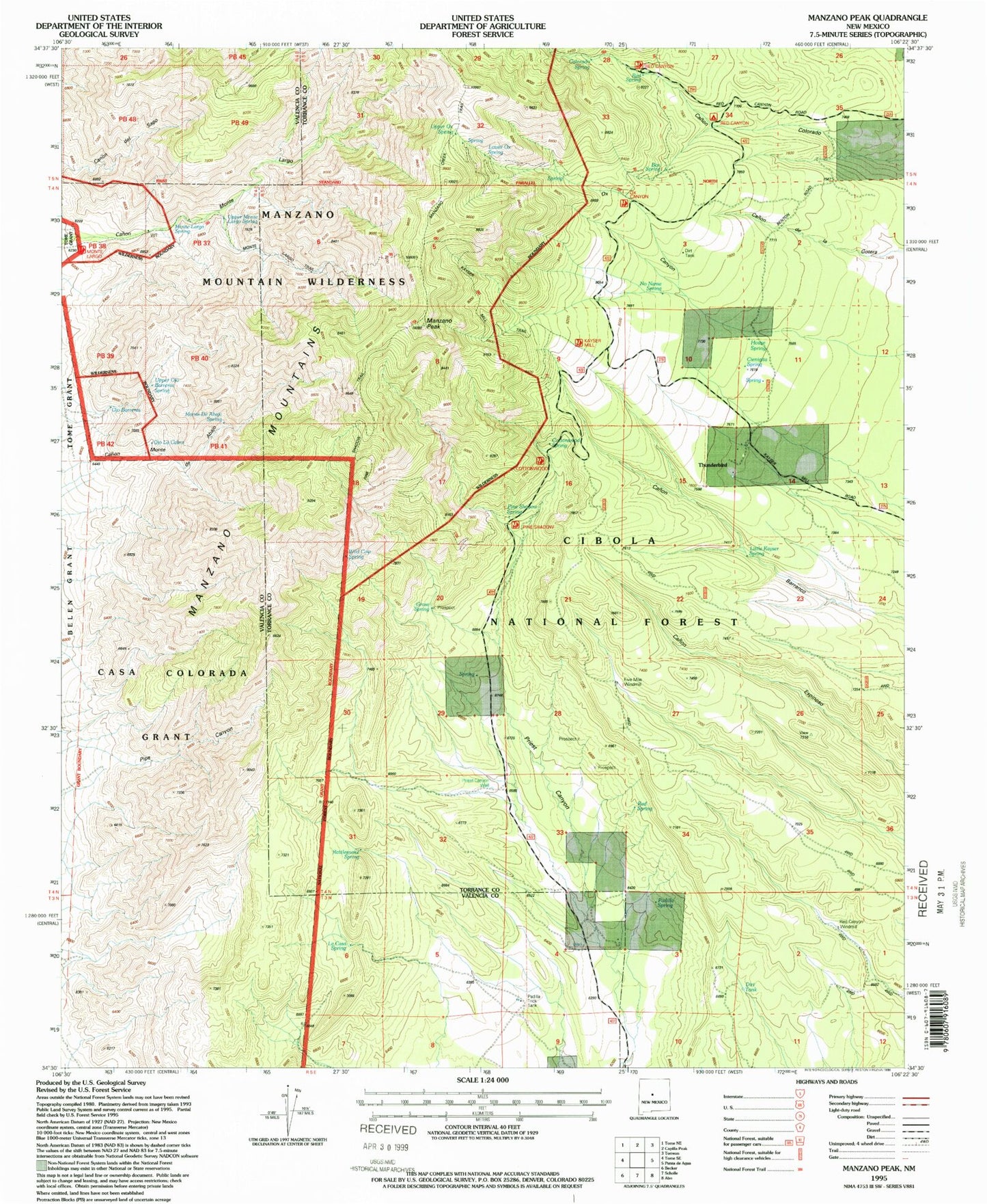 Classic USGS Manzano Peak New Mexico 7.5'x7.5' Topo Map Image