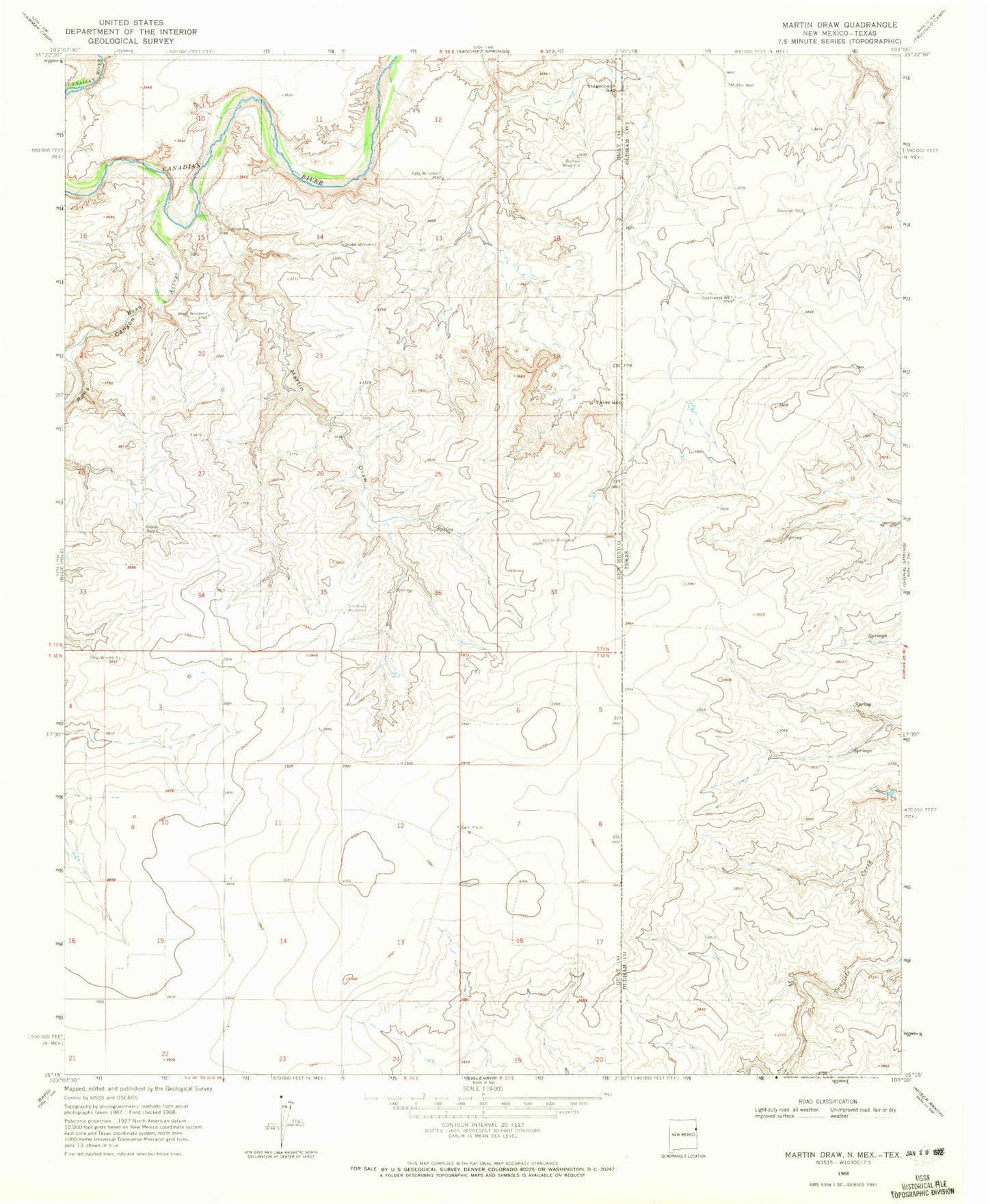 Classic USGS Martin Draw New Mexico 7.5'x7.5' Topo Map Image
