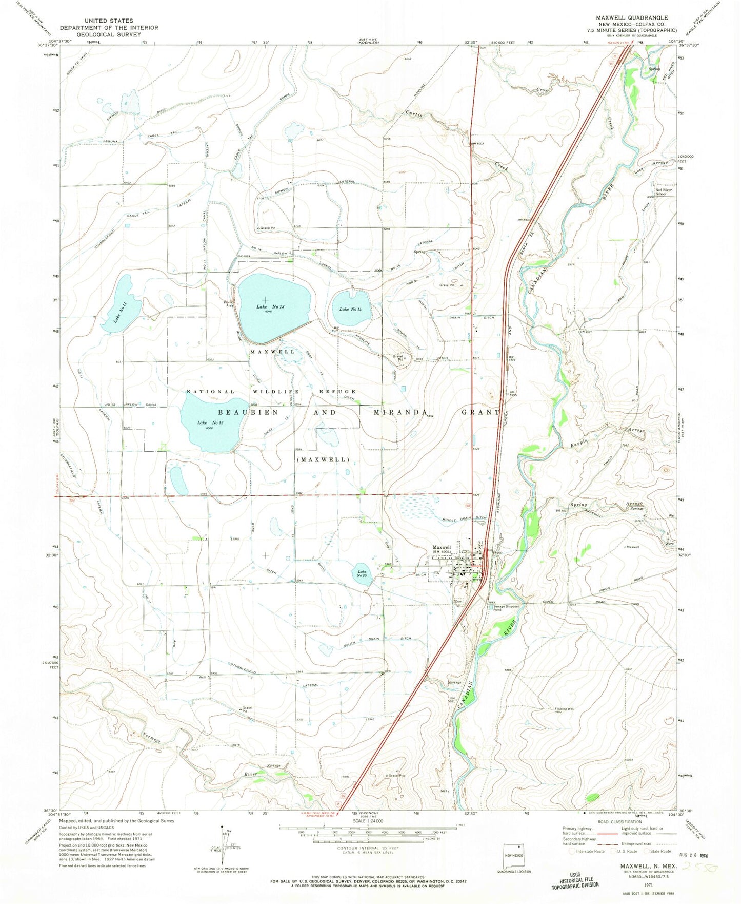 Classic USGS Maxwell New Mexico 7.5'x7.5' Topo Map Image
