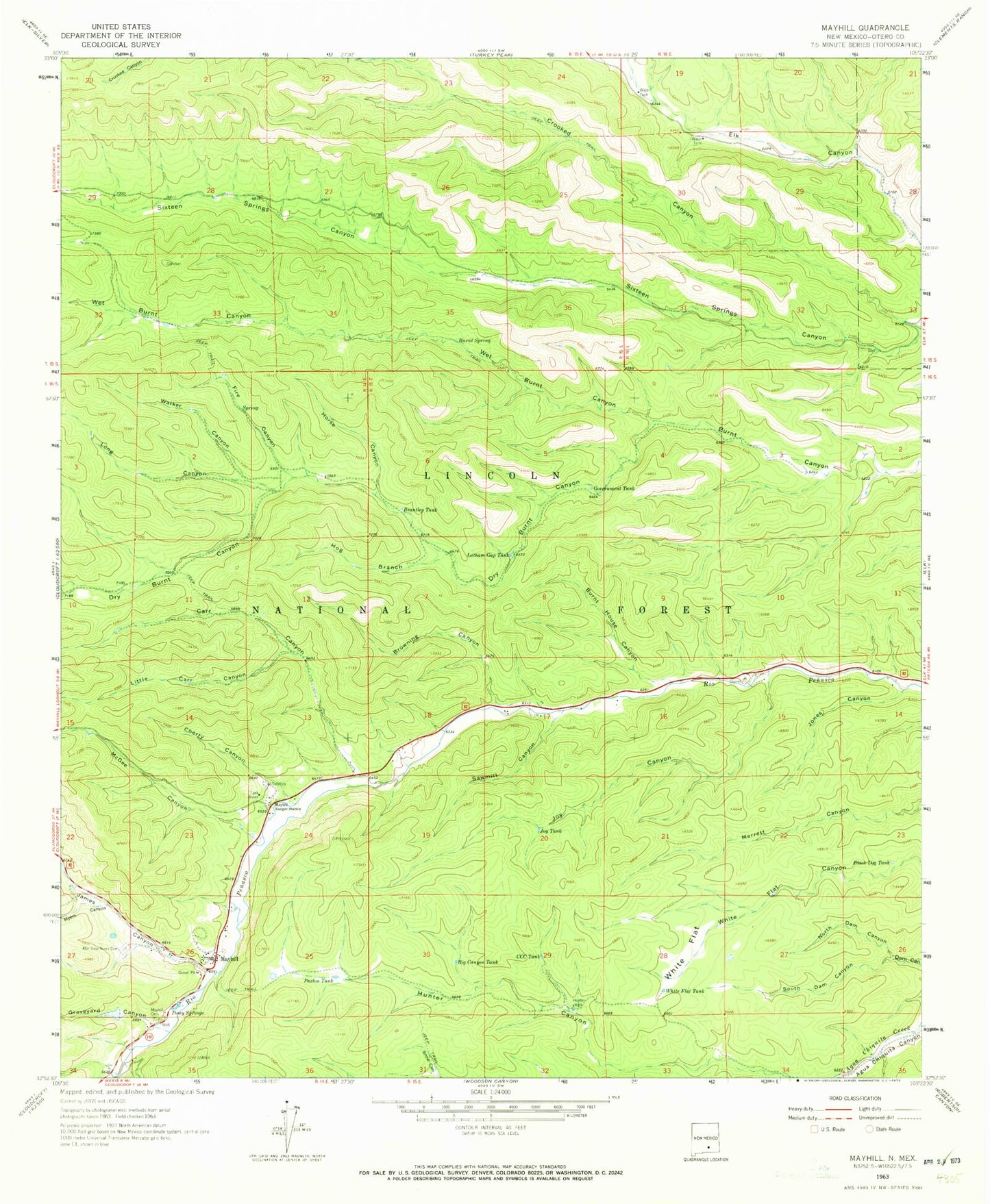 Classic USGS Mayhill New Mexico 7.5'x7.5' Topo Map Image