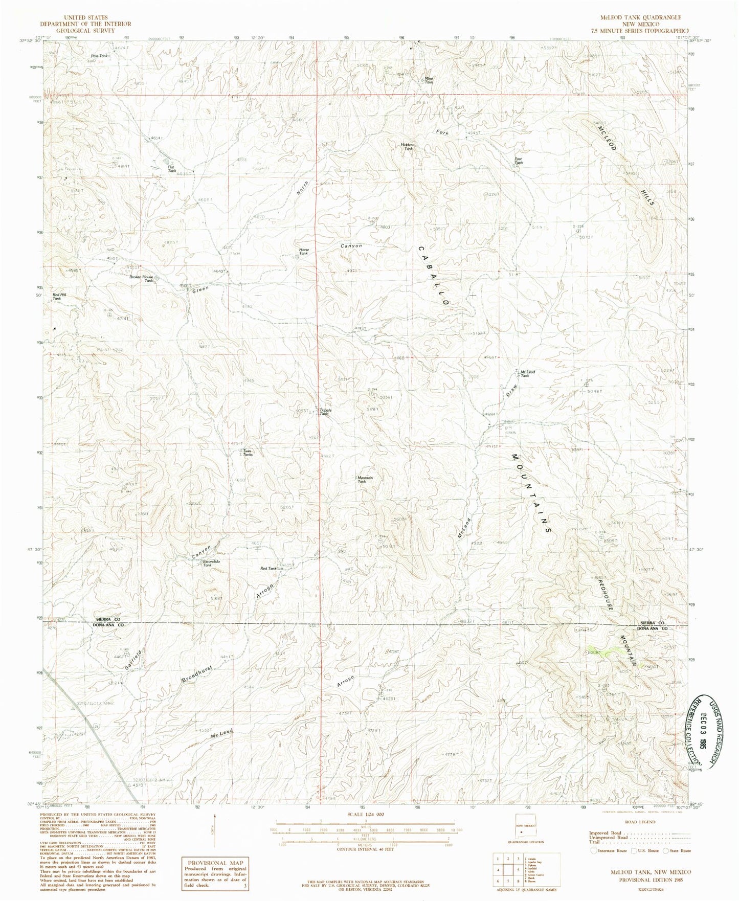 Classic USGS McLeod Tank New Mexico 7.5'x7.5' Topo Map Image