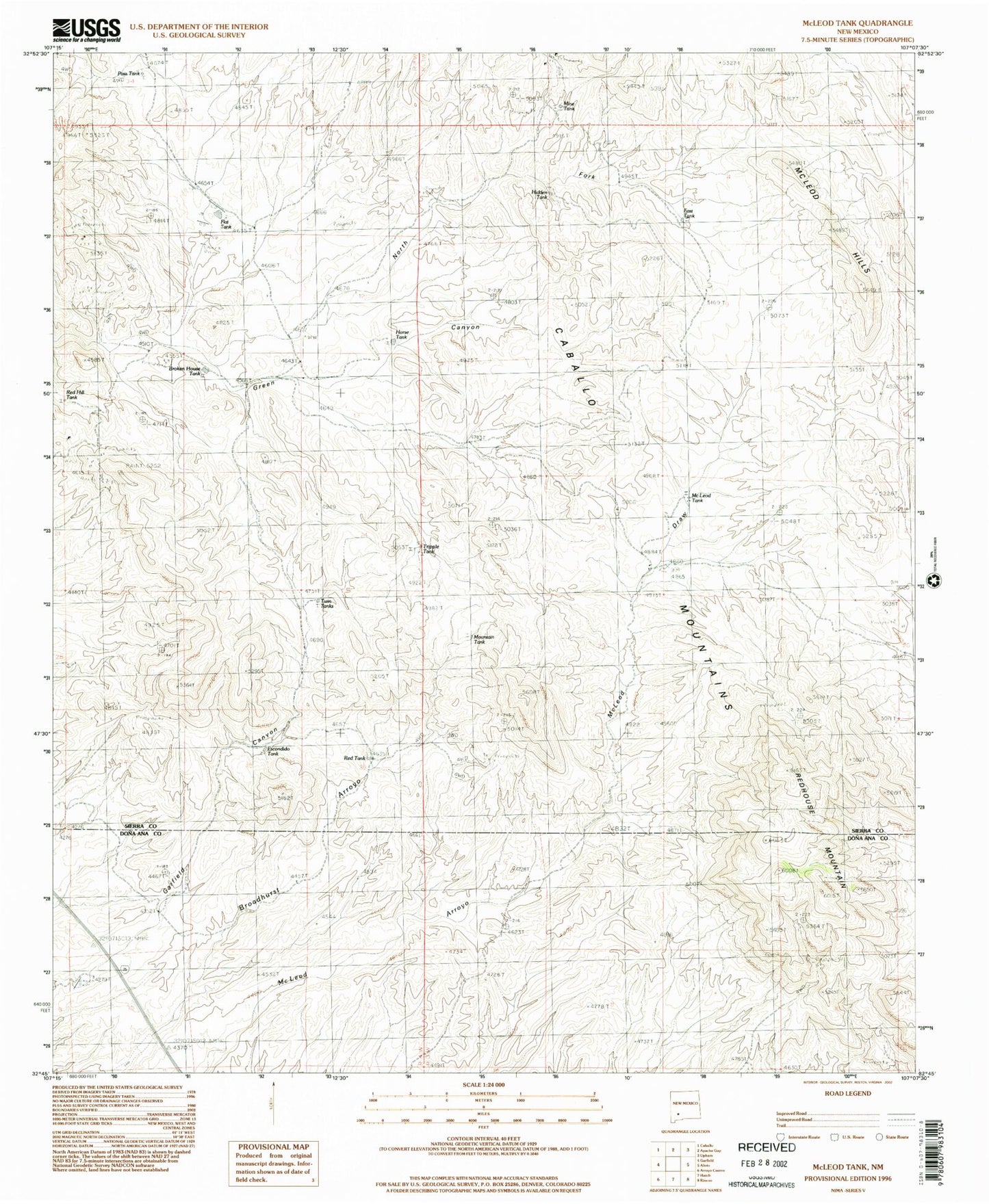 Classic USGS McLeod Tank New Mexico 7.5'x7.5' Topo Map Image