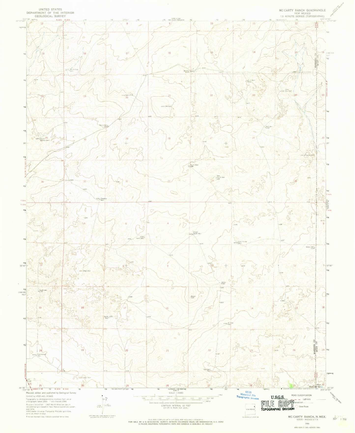 Classic USGS McCarty Ranch New Mexico 7.5'x7.5' Topo Map Image