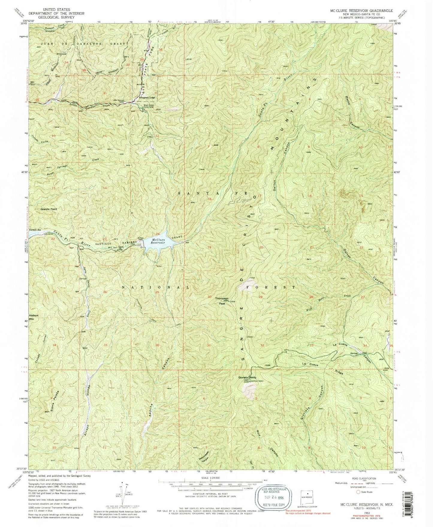Classic USGS McClure Reservoir New Mexico 7.5'x7.5' Topo Map Image