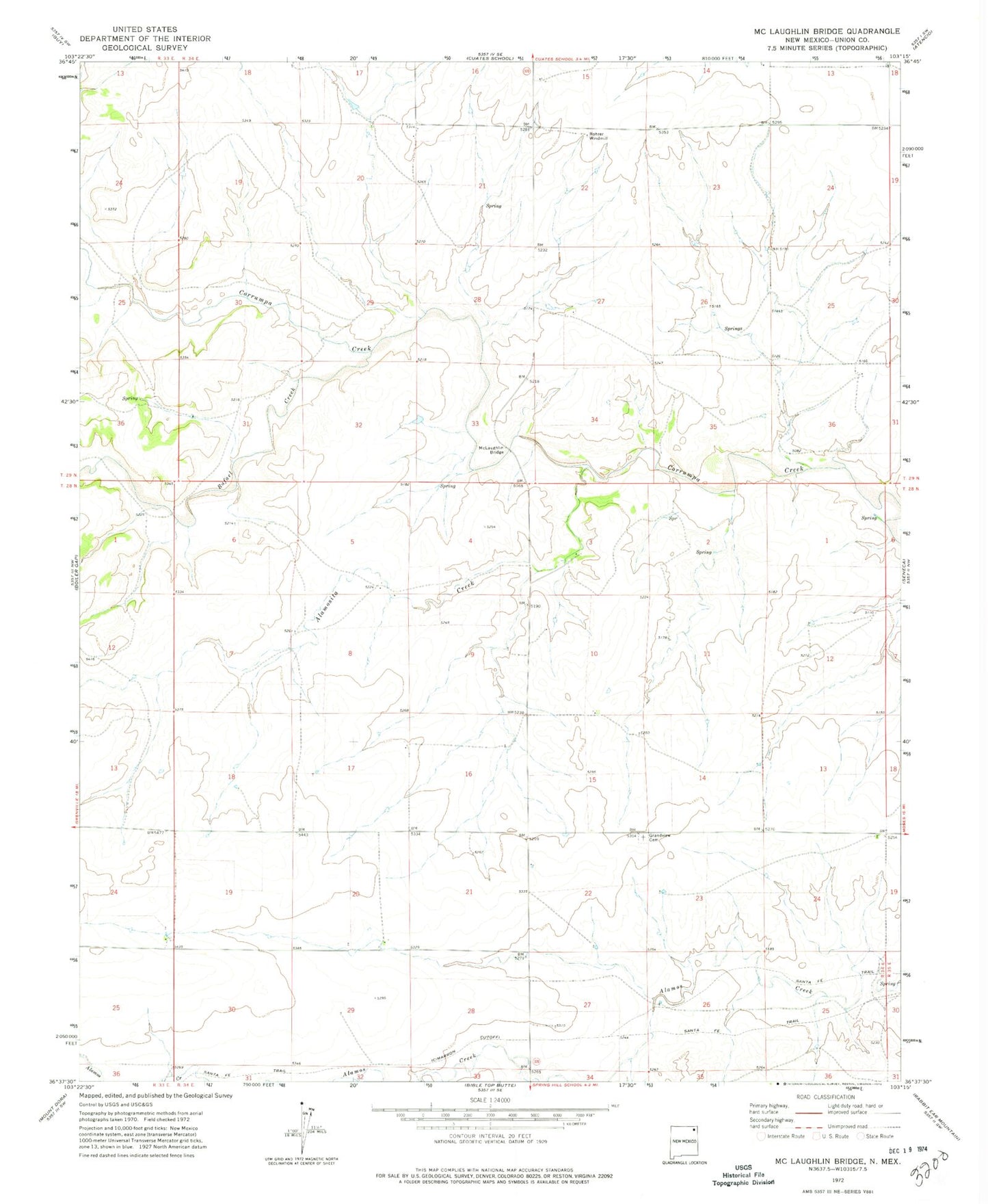 Classic USGS McLaughlin Bridge New Mexico 7.5'x7.5' Topo Map Image