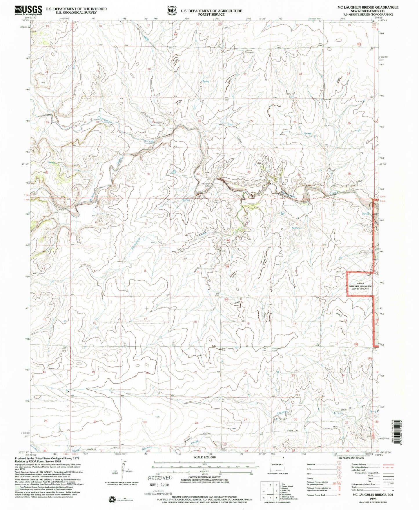 Classic USGS McLaughlin Bridge New Mexico 7.5'x7.5' Topo Map Image