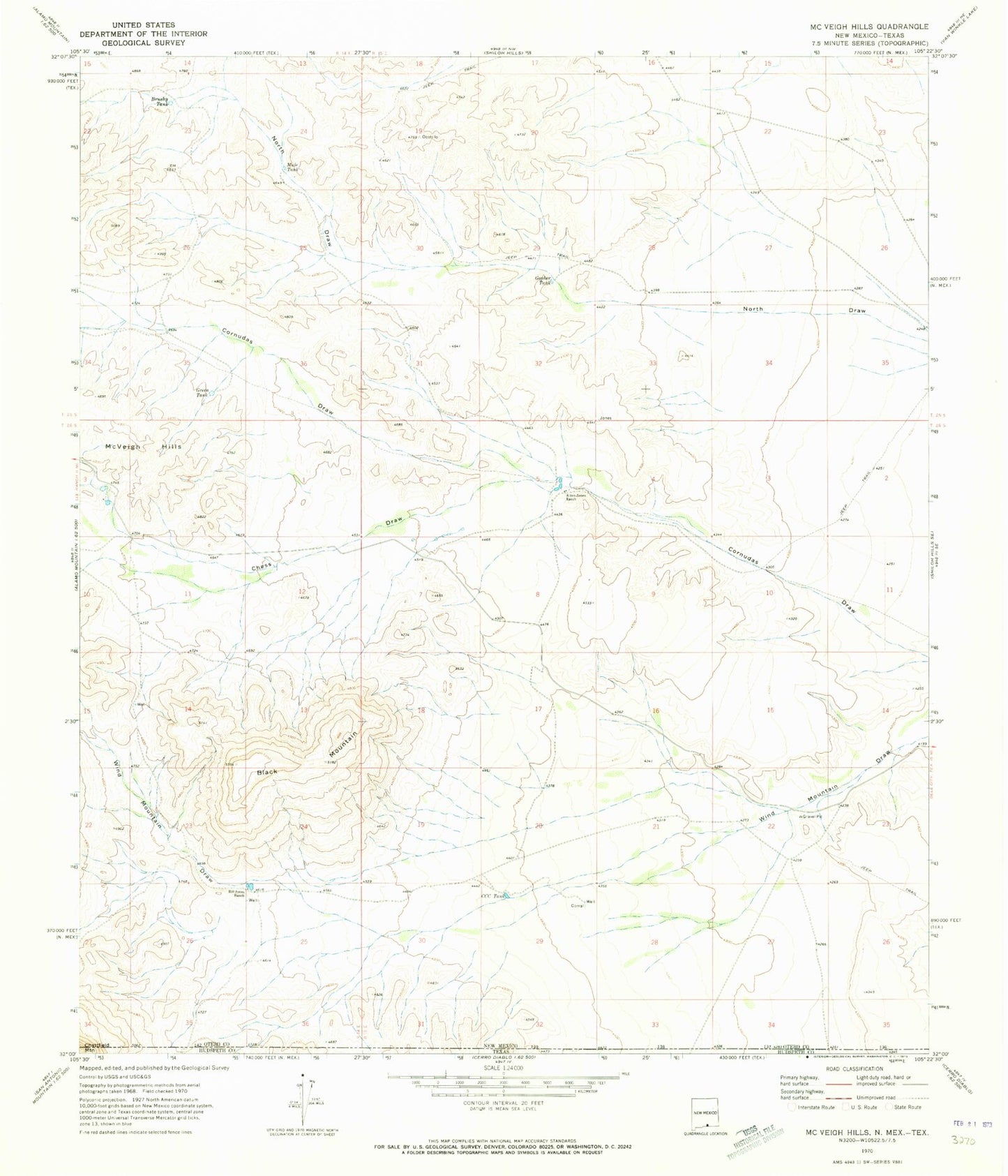 Classic USGS McVeigh Hills New Mexico 7.5'x7.5' Topo Map Image